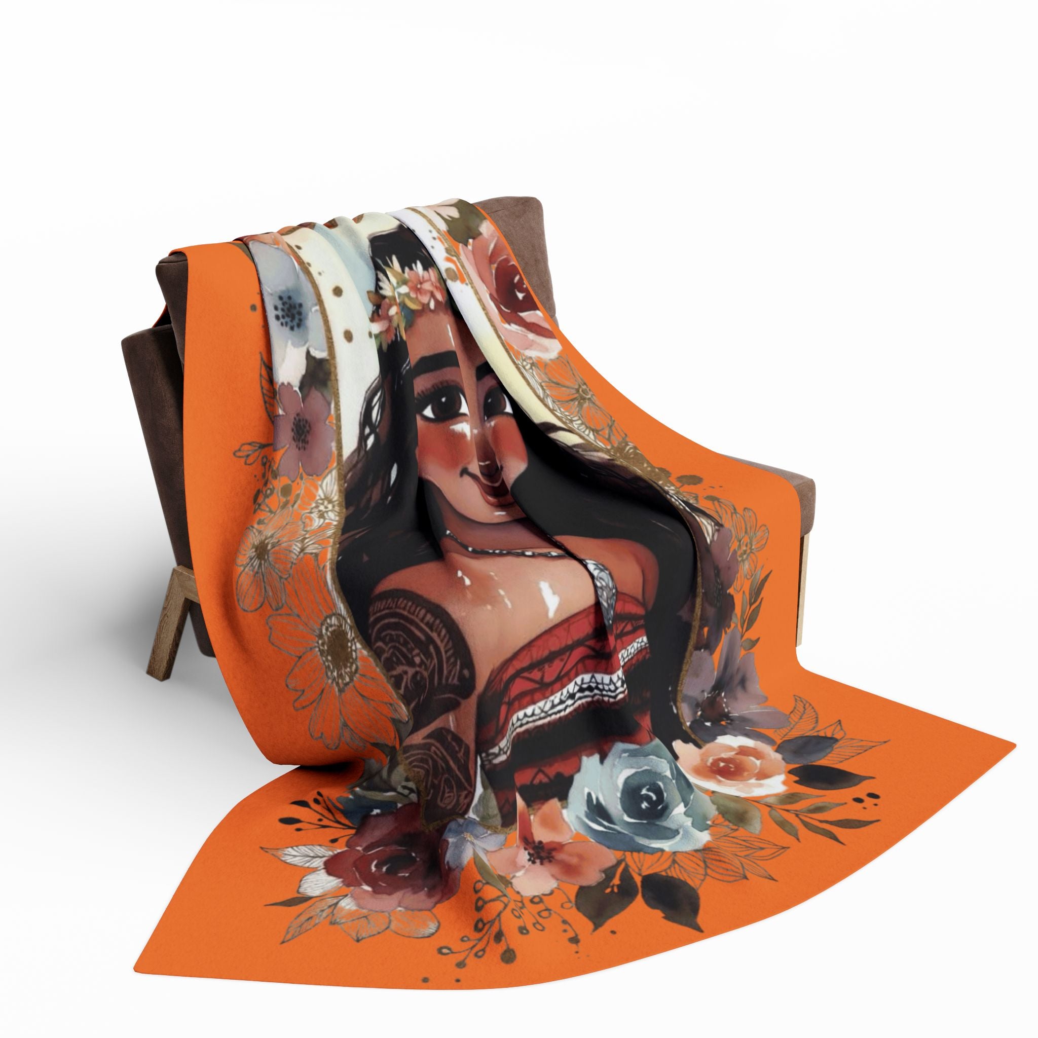 Moana-Inspired Floral Portrait Fleece Blanket