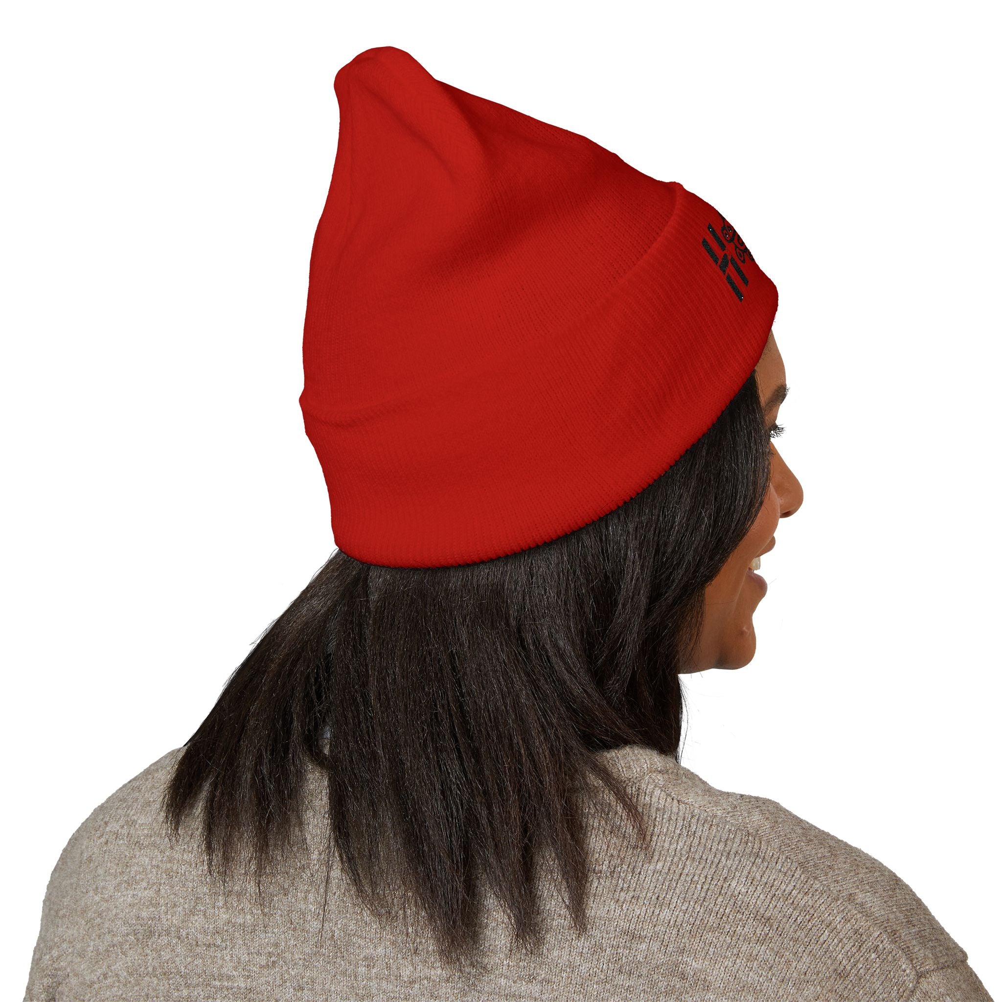 Embroidered 'Holi' Symbol Knit Hat Puerto Rico Beanie Hat – Boricua Pride Cuffed Winter Hat