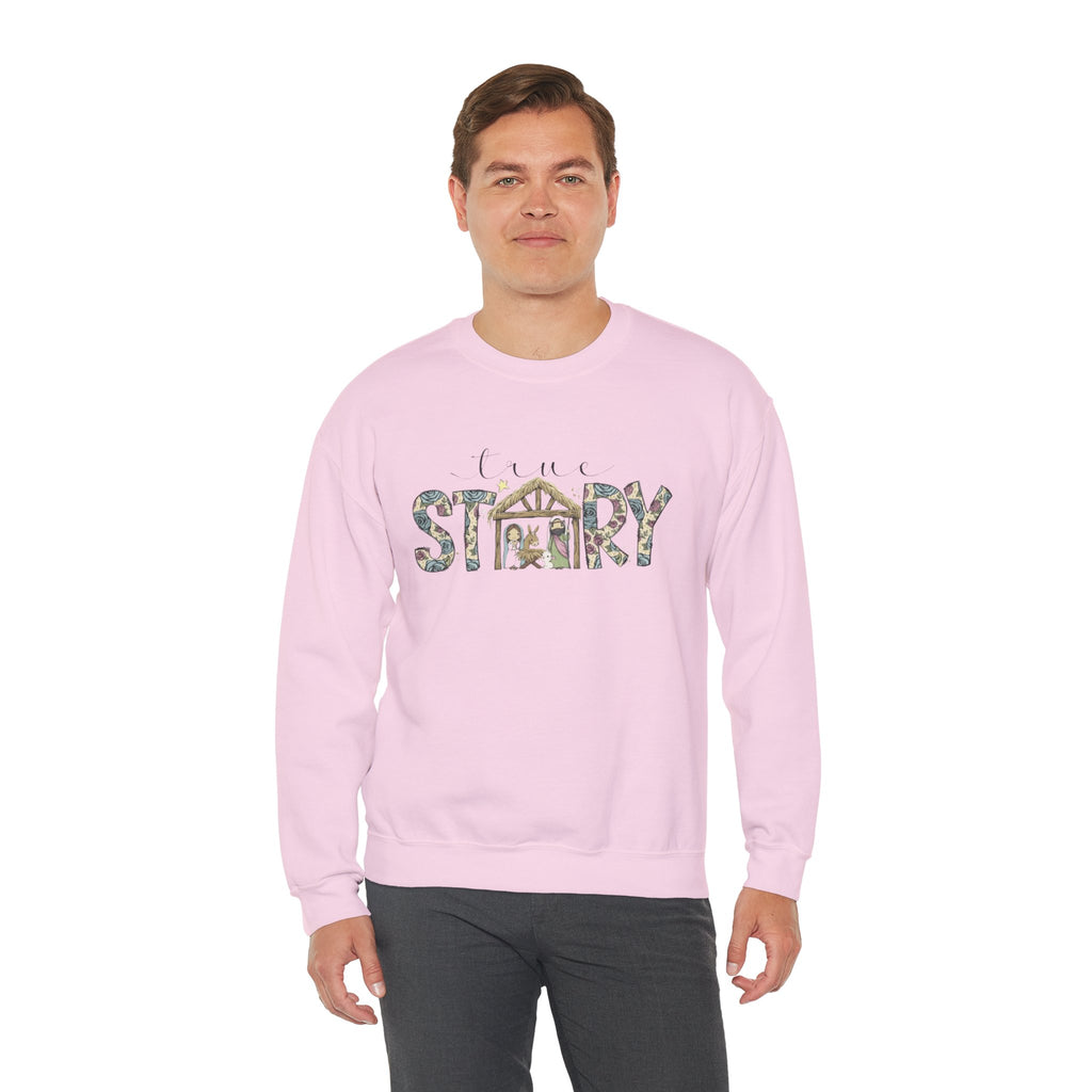 Crewneck Sweatshirt "Come Story" Floral Nativity Design  Cozy Christmas Pullover unique festive designs and joyful