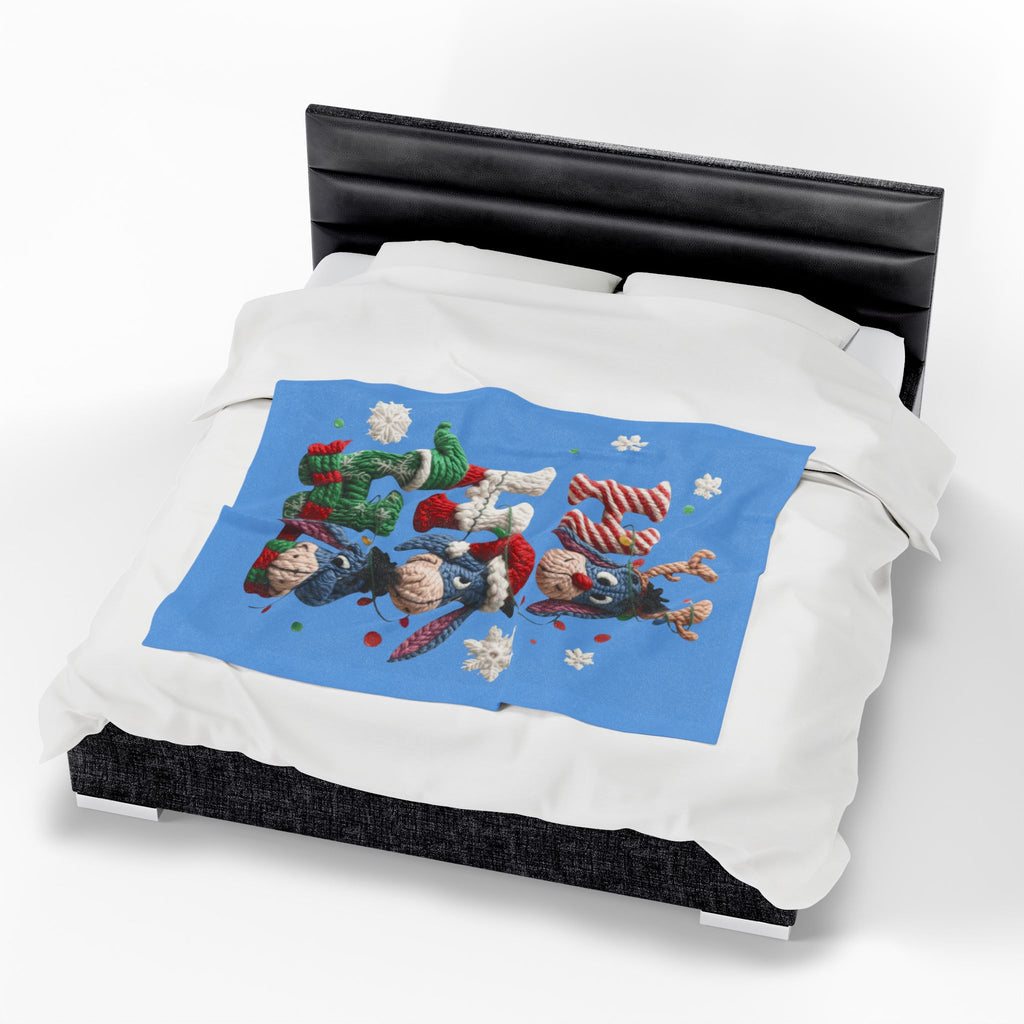 Holiday Eeyore Velveteen Plush Blanket — Cute Christmas Knit-Style Design