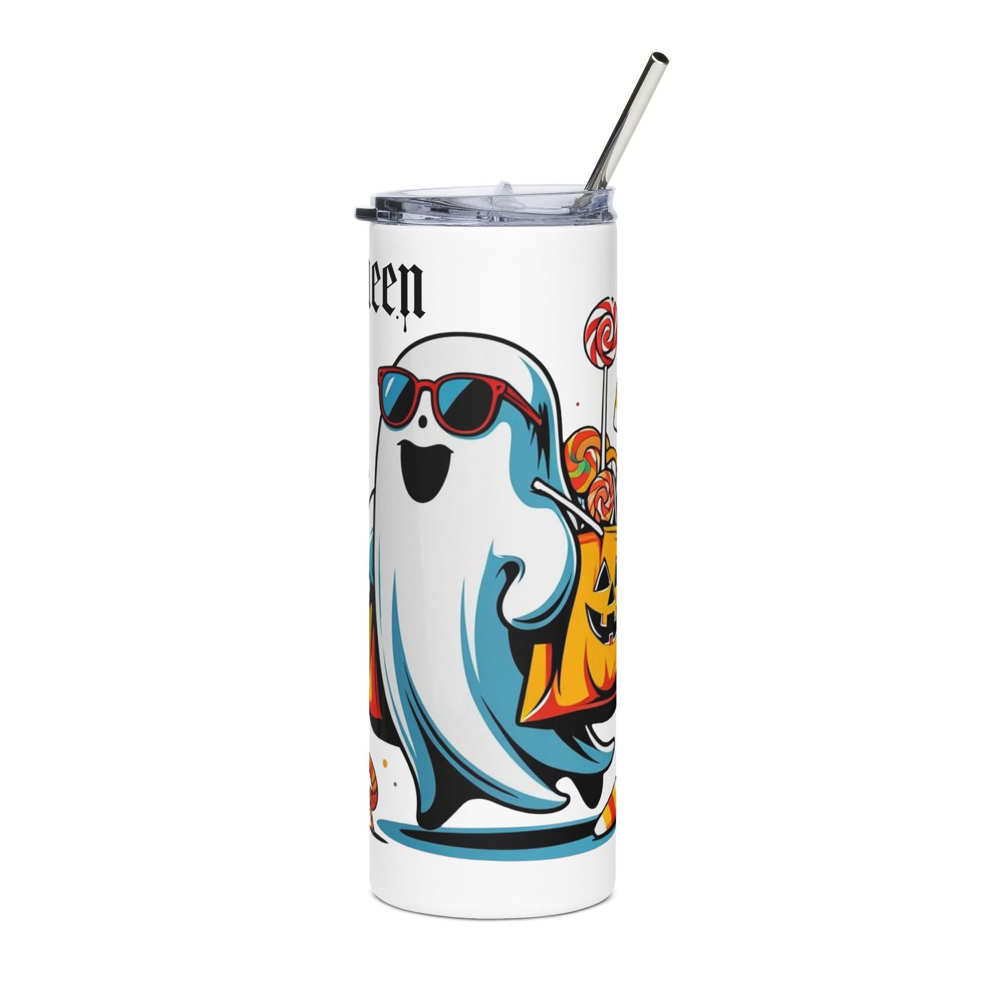 Halloween Ghost Tumbler, 20oz, Stainless Steel Travel Mug, Spooky Drinkware, Fall Coffee Cup, Trick or Treat Container