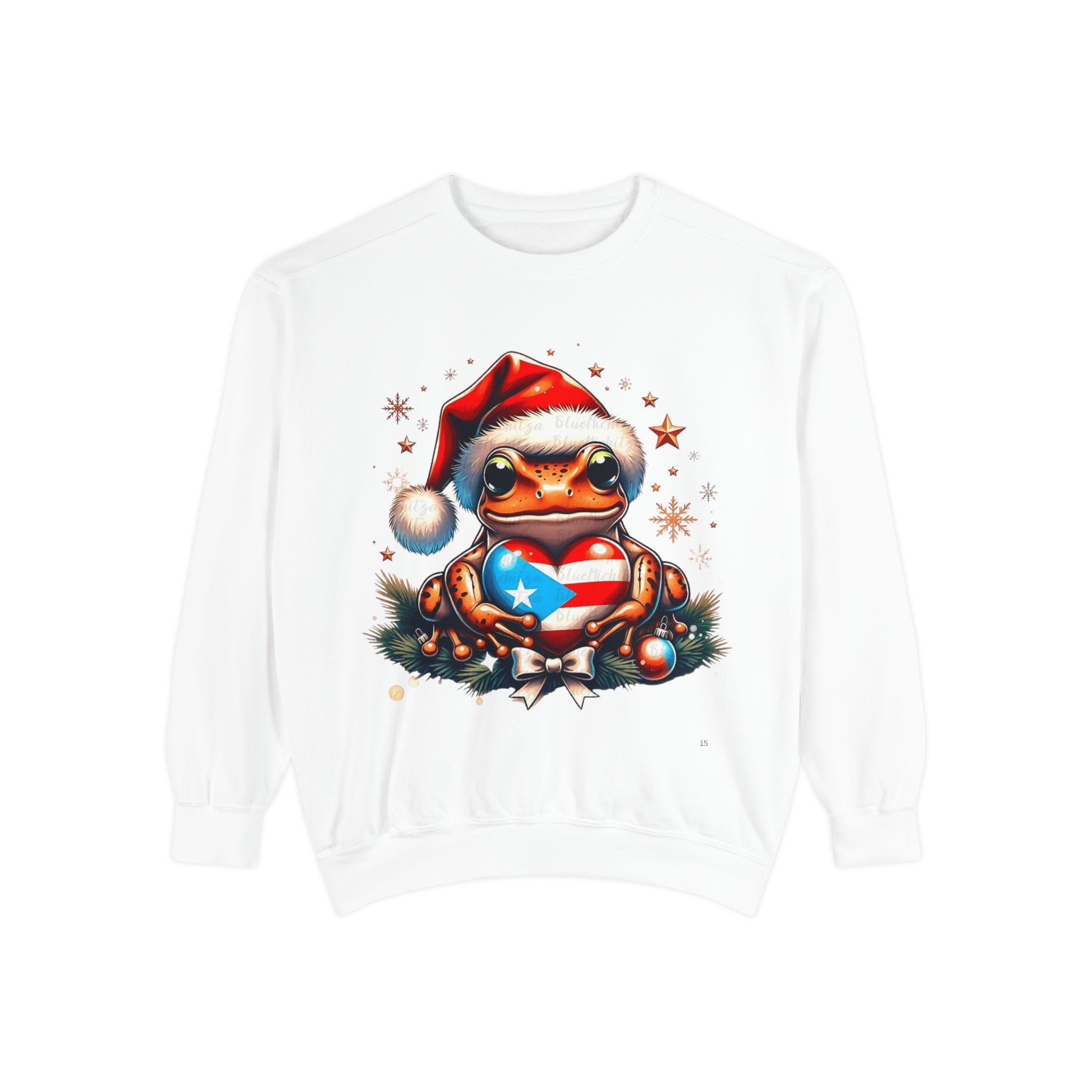 Christmas Coqui Sweatshirt — Cute Santa Frog Holding Ornament Holiday Sweater