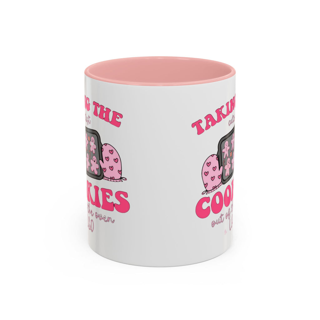Accent Coffee Mug — "Taking the Cookies" Cute Pink Baking Design Coffee Cup for Fun Celebrations