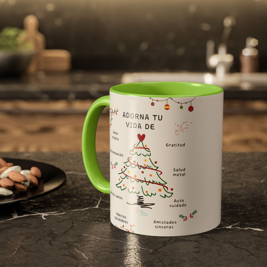 Mug — 'Adorna Tu Vida' Christmas Tree Spanish Holiday Coffee Mug (11oz/15oz)