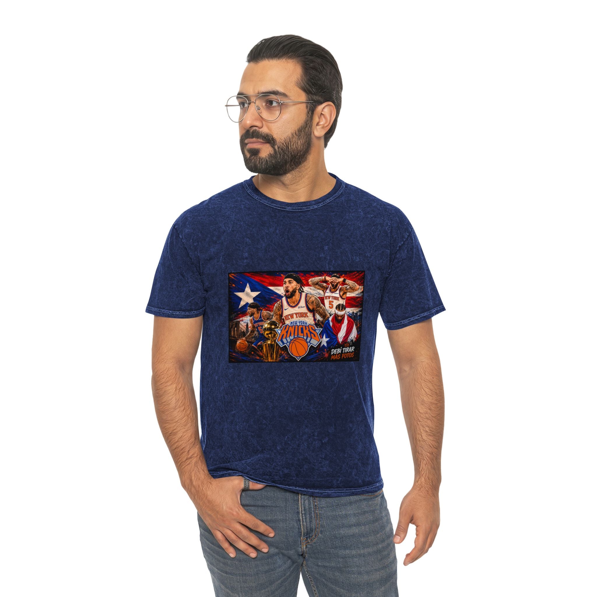 Mineral Wash Tee — Vintage Basketball Collage (Puerto Rico Flag)