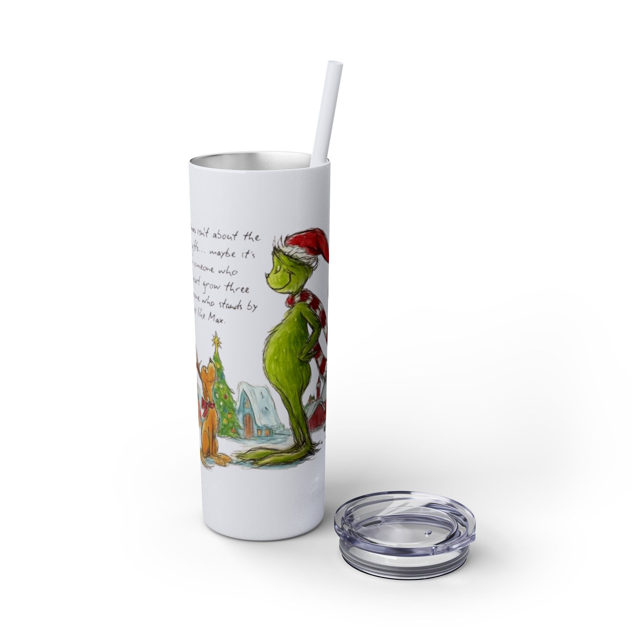 Grinch Christmas Skinny Tumbler with Straw — Dr. Seuss Holiday Quote Design, 20oz Christmas Mugs Collection