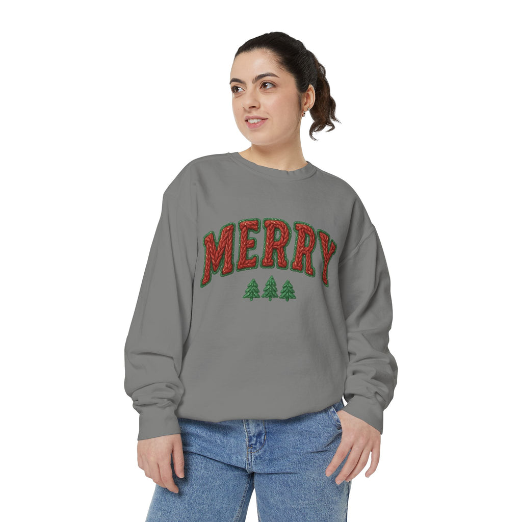 Merry Holiday Sweatshirt — Cozy Christmas Pullover with Tree Graphics Festive Holiday Designs