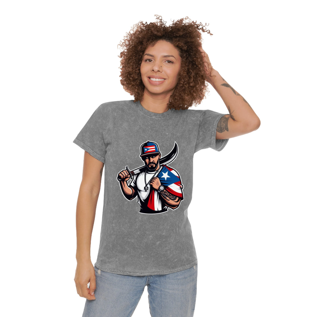Puerto Rican Flag Bolo Knife T-Shirt  Boricua Pride Mineral Wash Tee