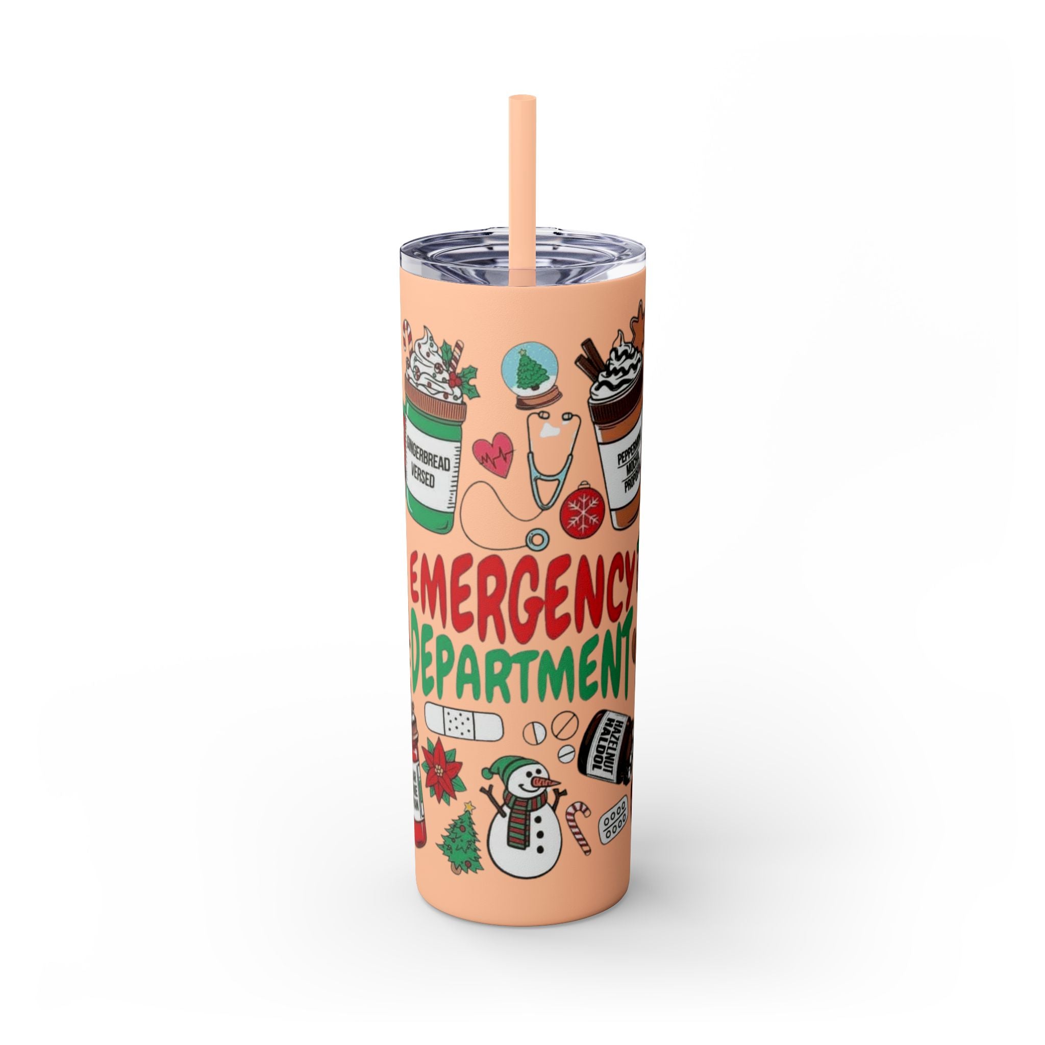 Emergency Department Nurse Christmas Skinny Tumbler - 20oz Holiday Medical Travel Cup with Straw Medical Christmas Mug