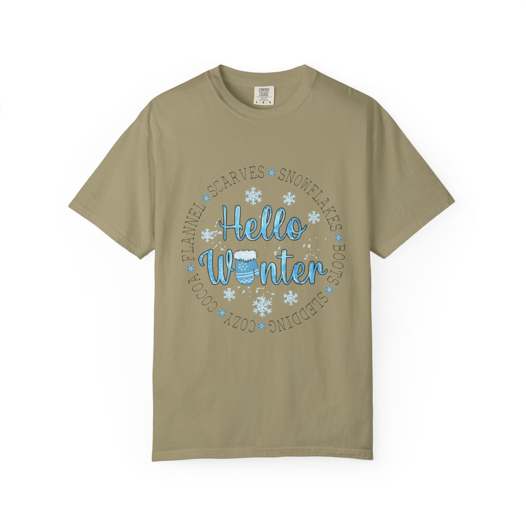 Hello Winter T‑Shirt  Cozy Snowflake Holiday Tee Christmas T-Shirts and Sweatshirts Collection