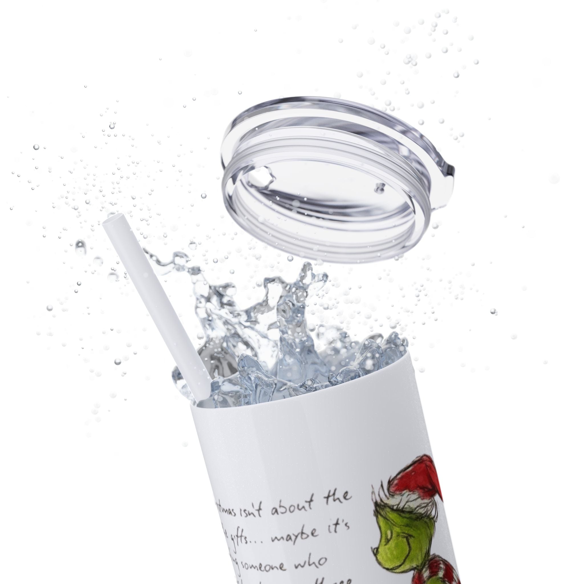Grinch Christmas Skinny Tumbler with Straw — Dr. Seuss Holiday Quote Design, 20oz Christmas Mugs Collection