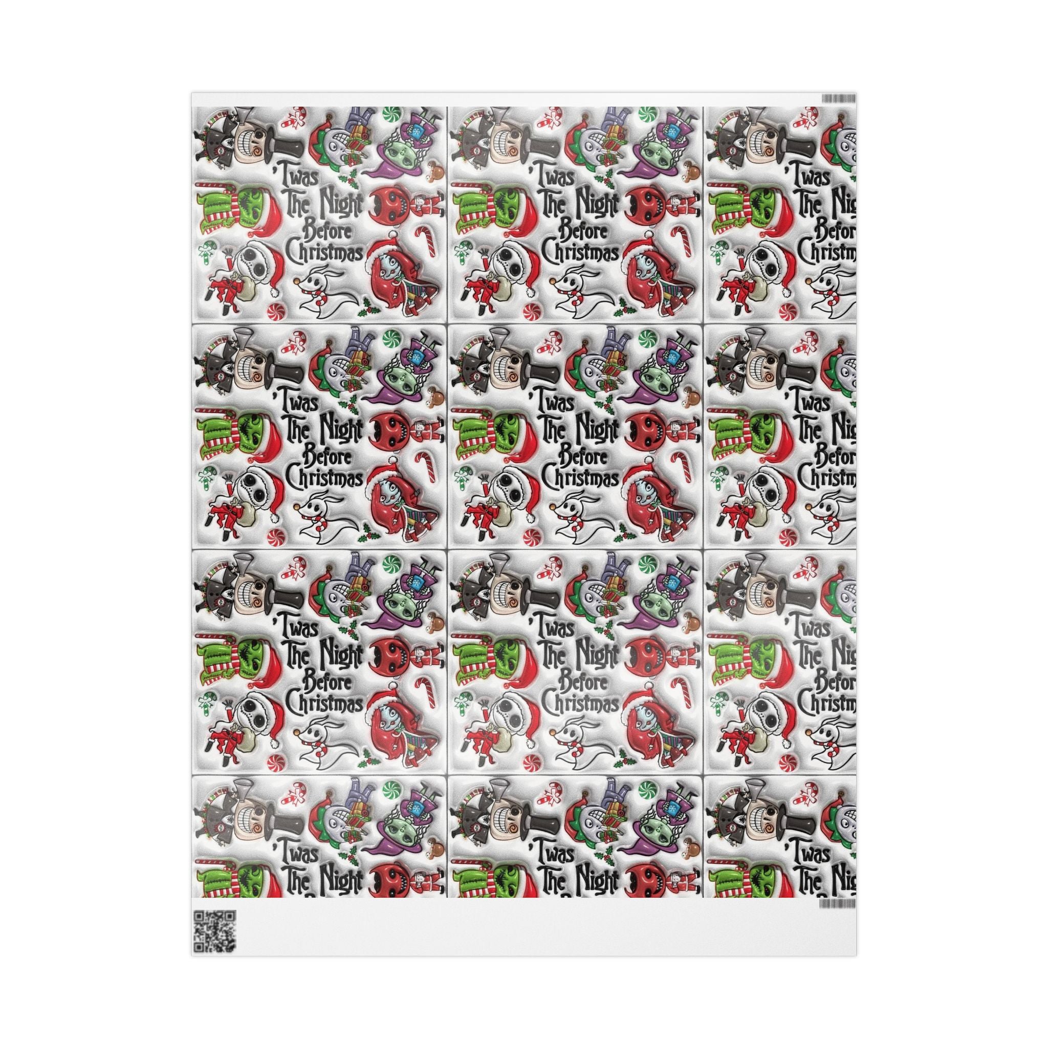 Christmas Character Wrapping Paper Roll — Cute Festive Santa & Skeleton Gift Wrap Whimsical Holiday Gift Wrap