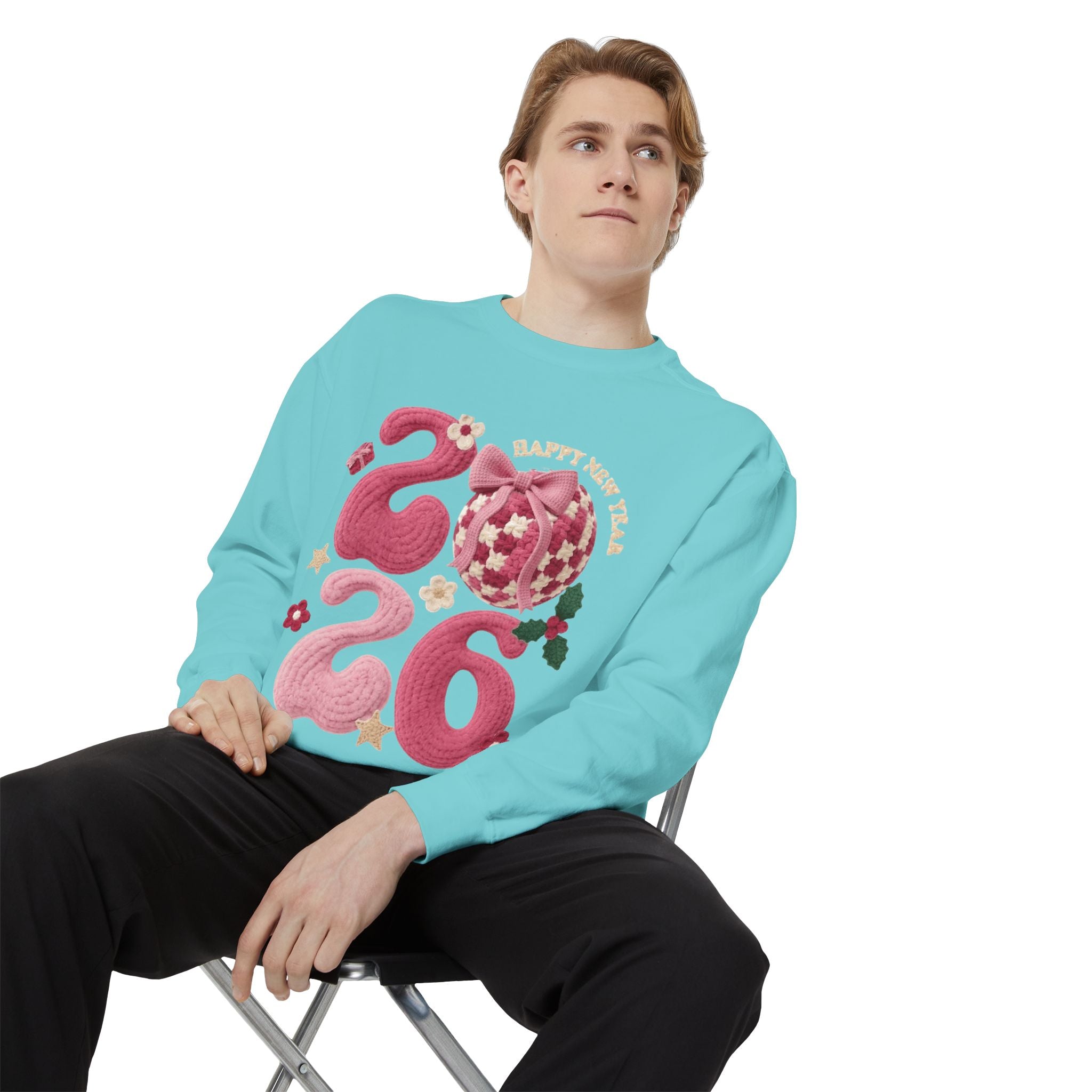 Happy New Year 2026 Sweater  Pink Festive Graphic Sweatshirt
