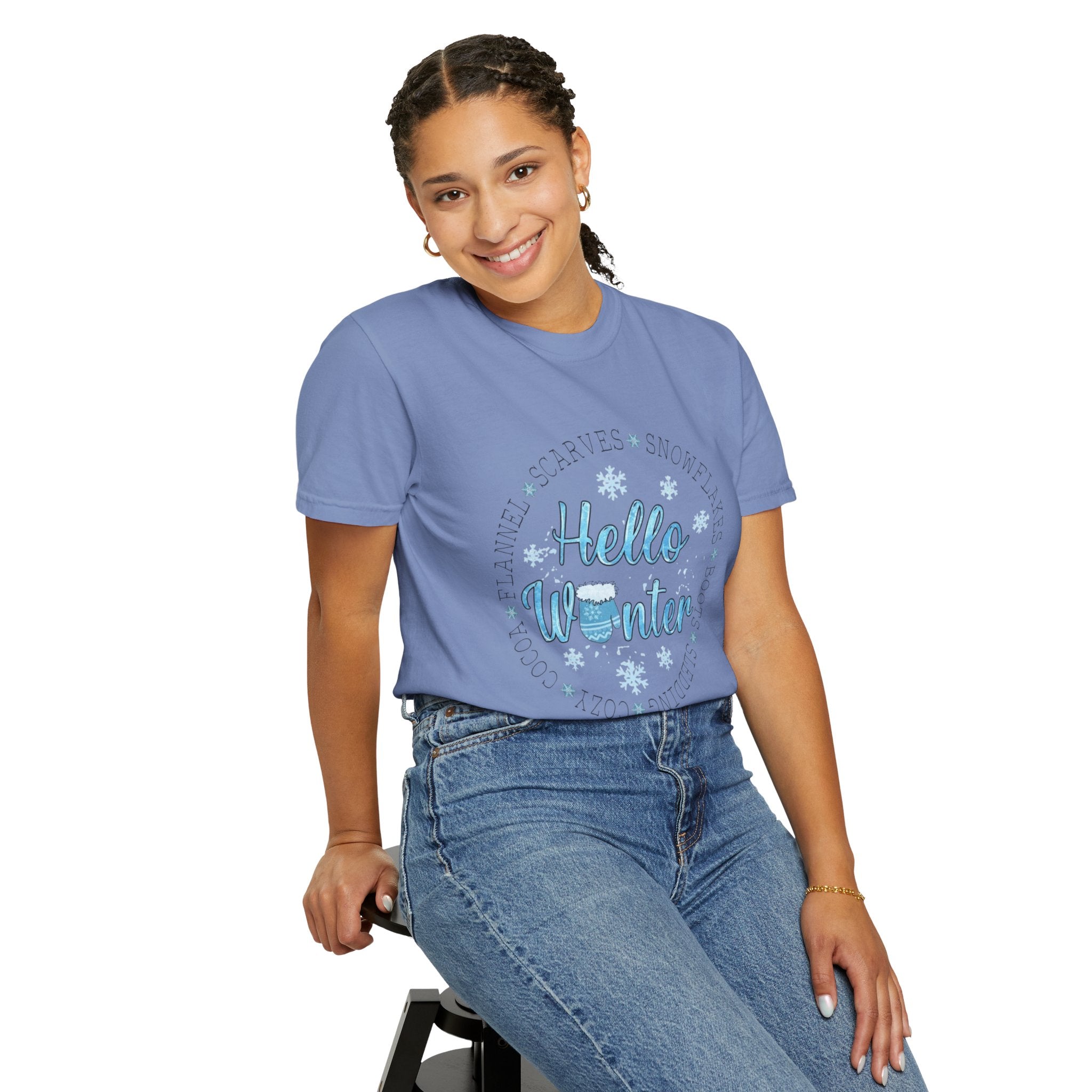 Hello Winter T‑Shirt  Cozy Snowflake Holiday Tee Christmas T-Shirts and Sweatshirts Collection