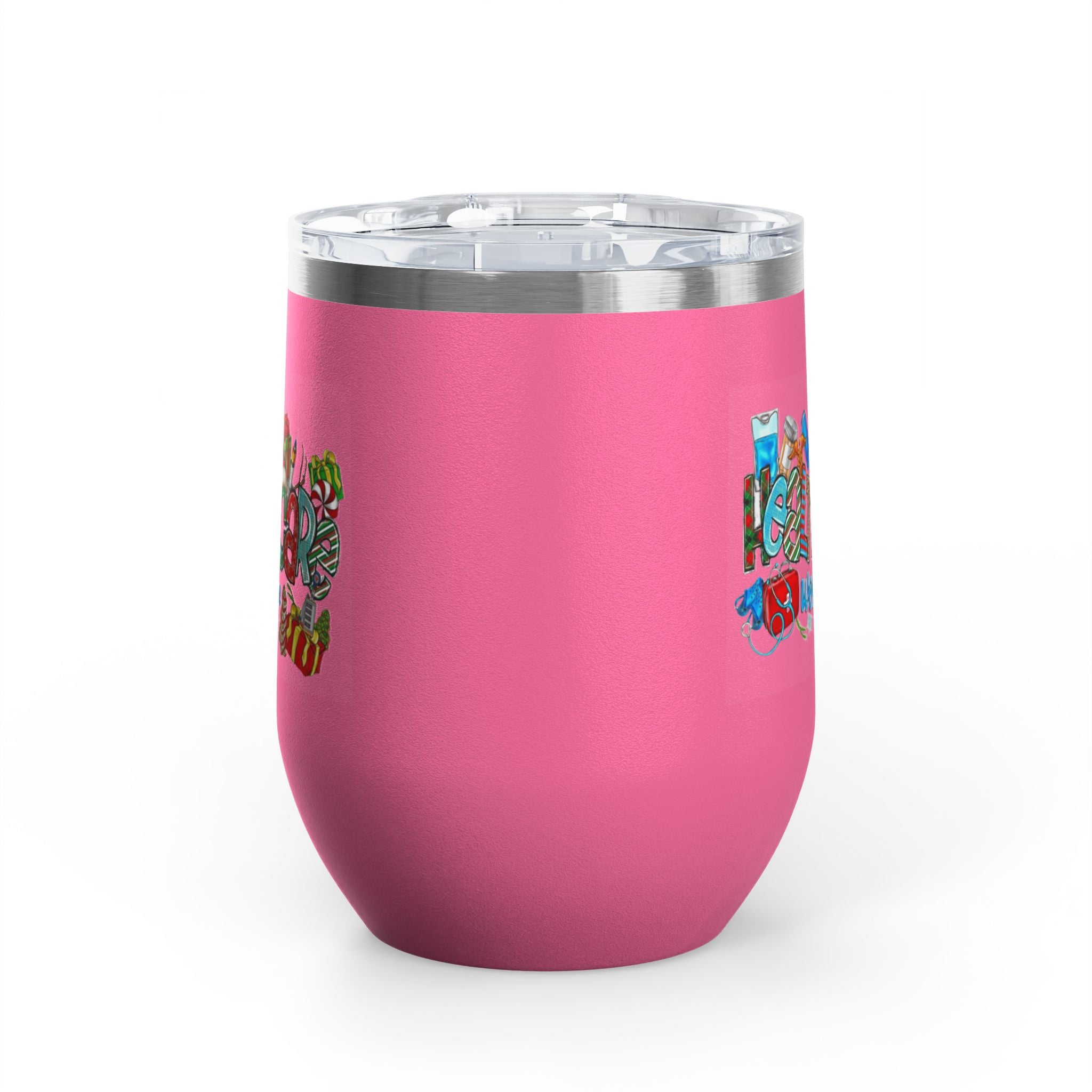 Healthcare Worker 12oz Wine Tumbler — Colorful Holiday Medical Staff Gift Medical Christmas Mug