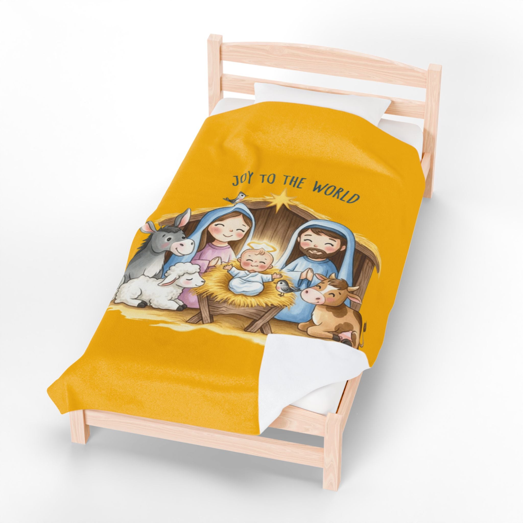 Nativity Velveteen Plush Blanket  "Joy to the World" Christmas Baby Throw