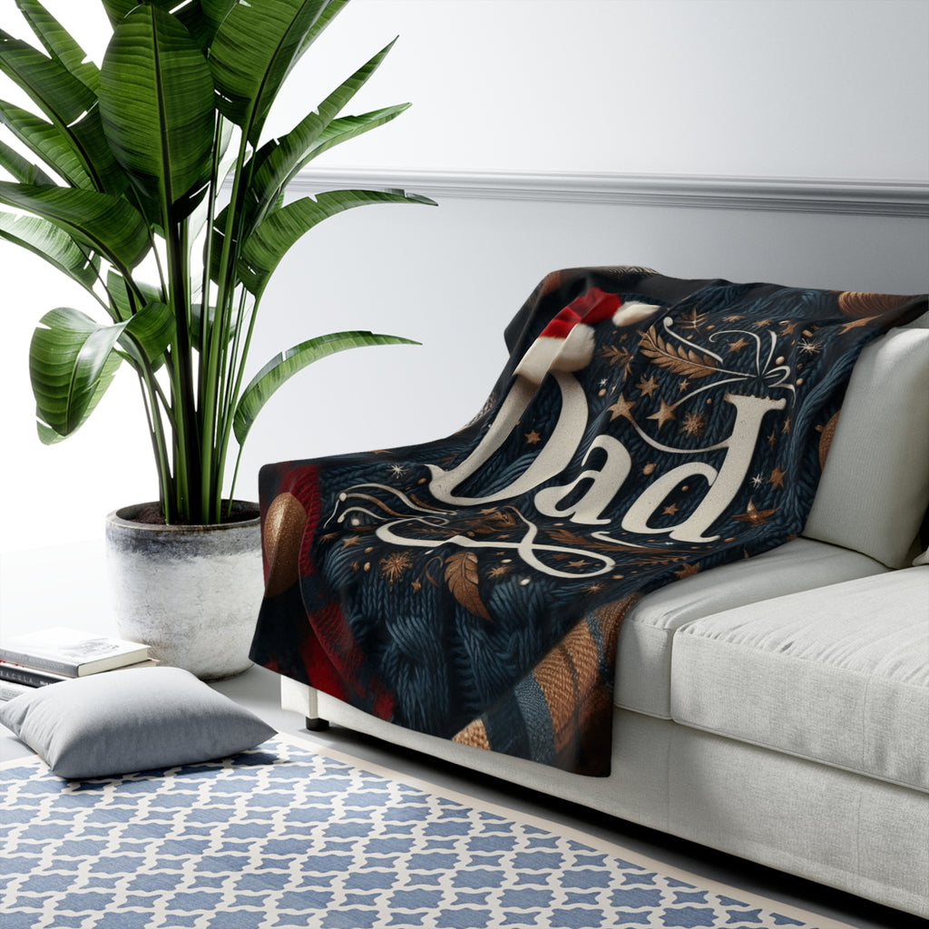 Dad Sherpa Fleece Blanket  Cozy Holiday Gift for Dad (Christmas Knit Design)