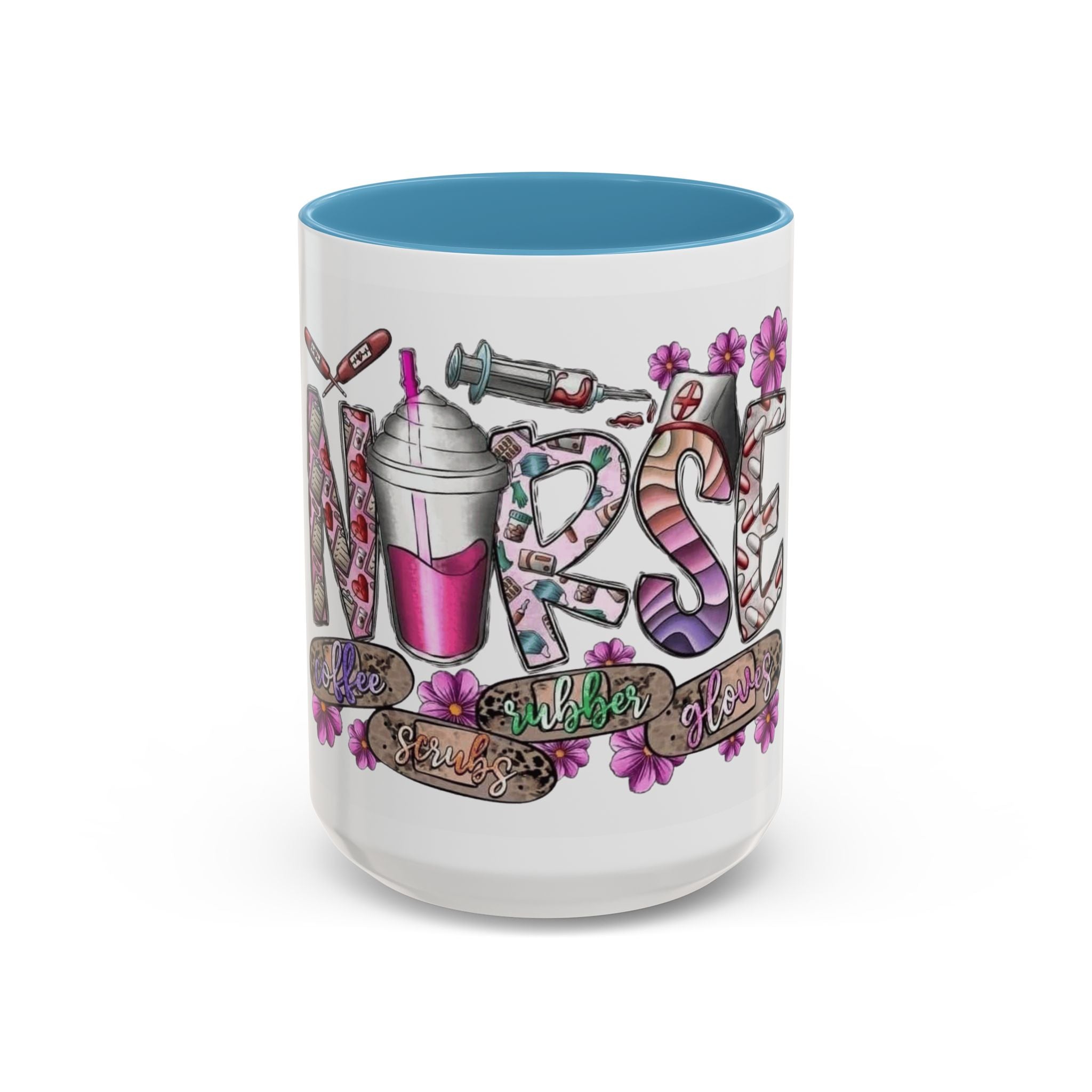 Nurse Love Coffee Mug  Cute Floral Medical Stethoscope & Syringe Design (11/15oz) Medical Christmas Mug