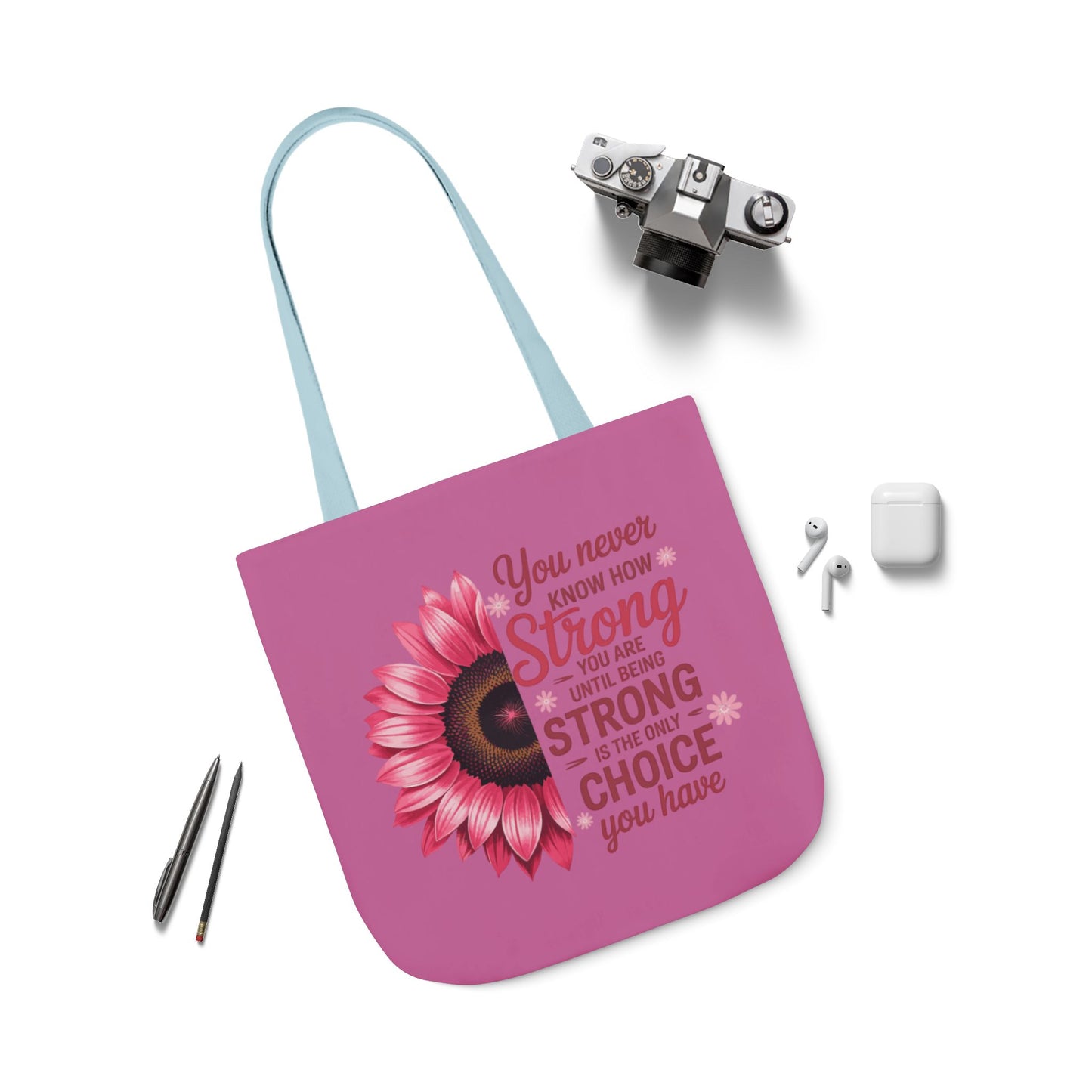 Cancer Survivor Hope Collection Inspirational Canvas Tote Bag with Floral Design