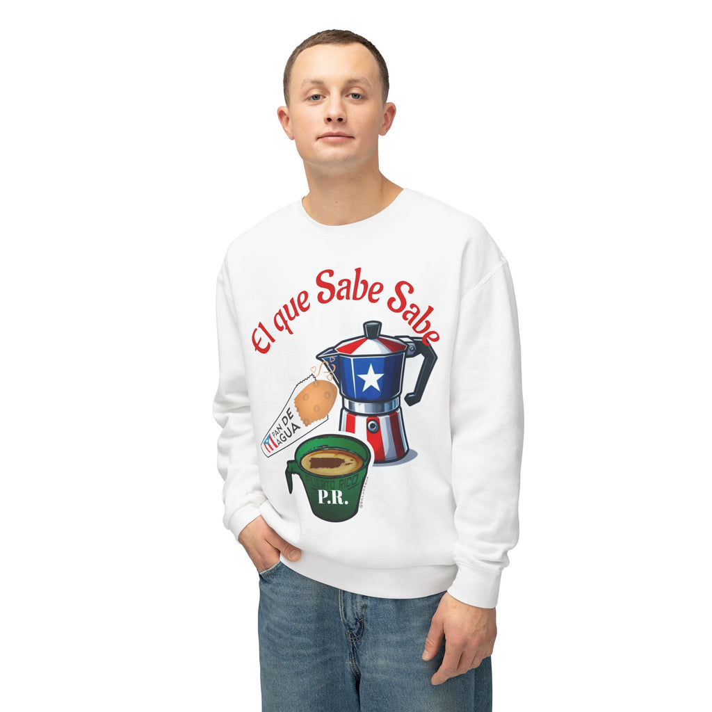 Crewneck Sweatshirt — "El que Sabe Sabe" Puerto Rico Coffee Design