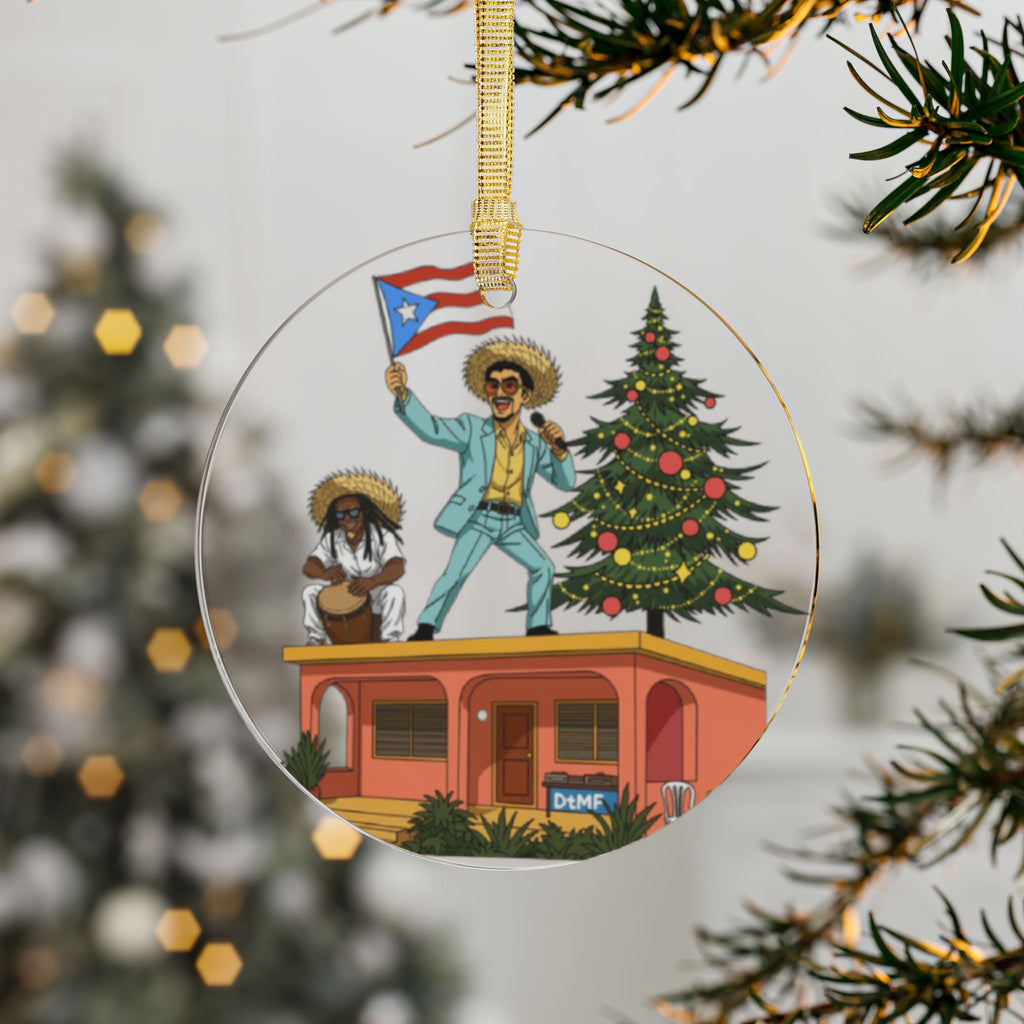 Puerto Rican Nochebuena Acrylic Ornament  Festive Boricua Christmas Decoration Feliz Navidad Boricua Glass Ornament