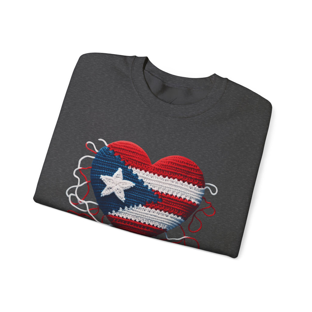 Puerto Rico Heart Crewneck Sweatshirt  Puerto Rican Flag Heart Knit Design