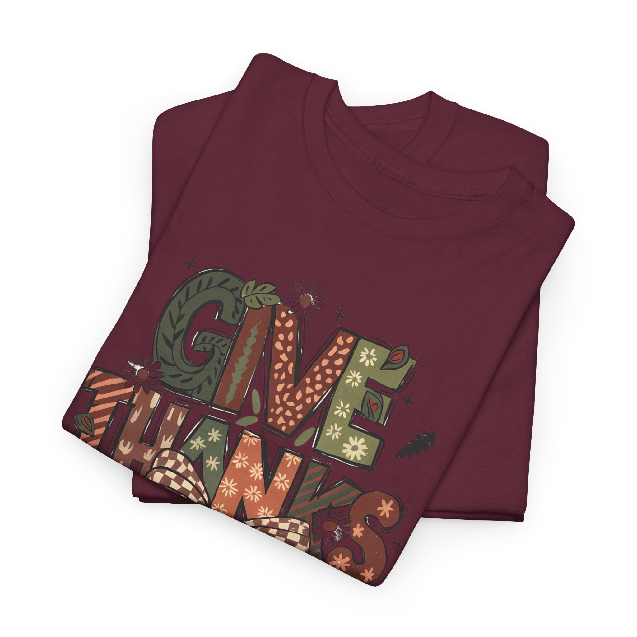 Give Thanks Tee Thanksgiving Graphic T-Shirt with Rustic Bow Design