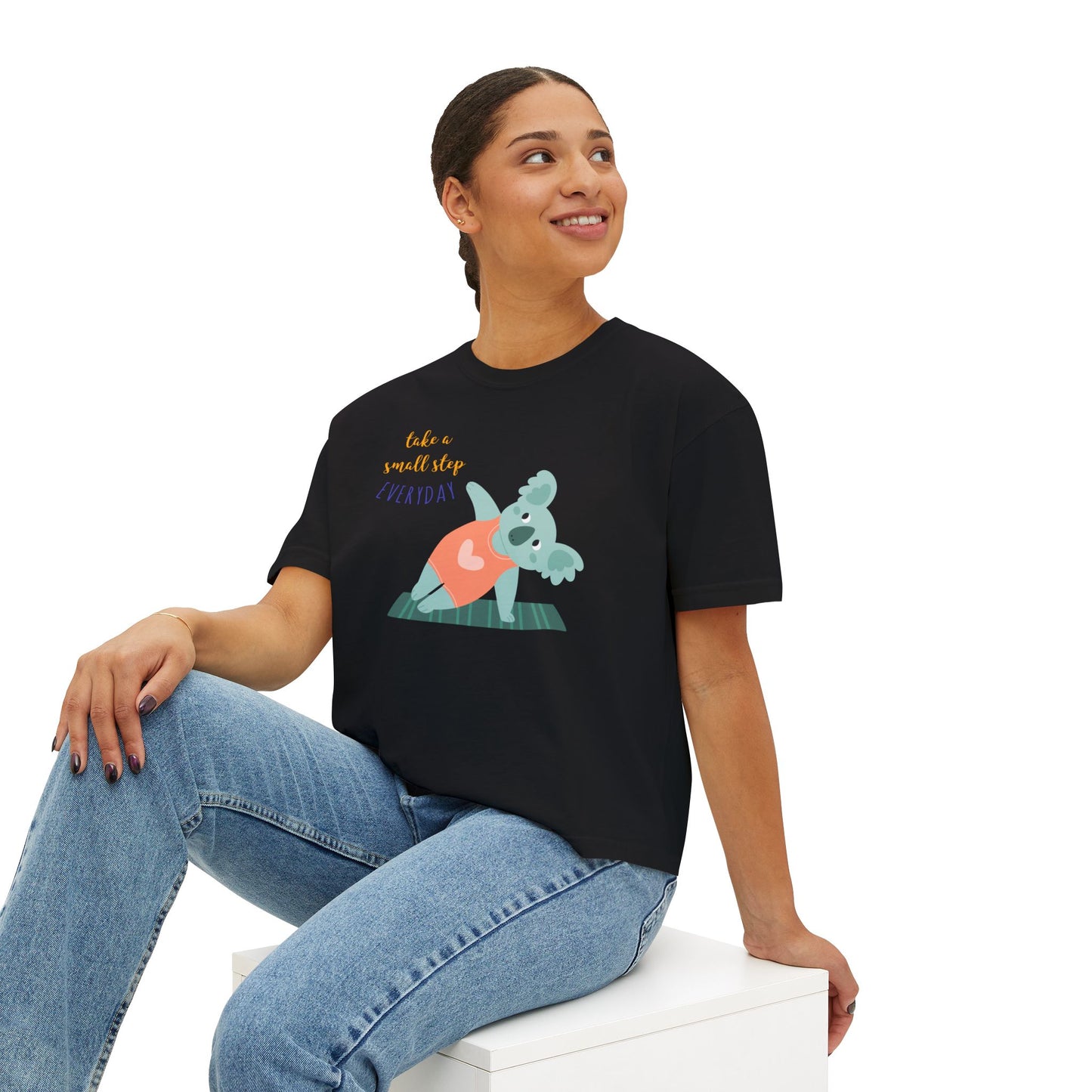🧘‍♀️ Wear Your Peace. Motivational Women's Boxy Tee - Cute Koala Design, Relaxed Fit for Everyday Wear, Gift for Animal Lovers, Self-Care Message Premium Top