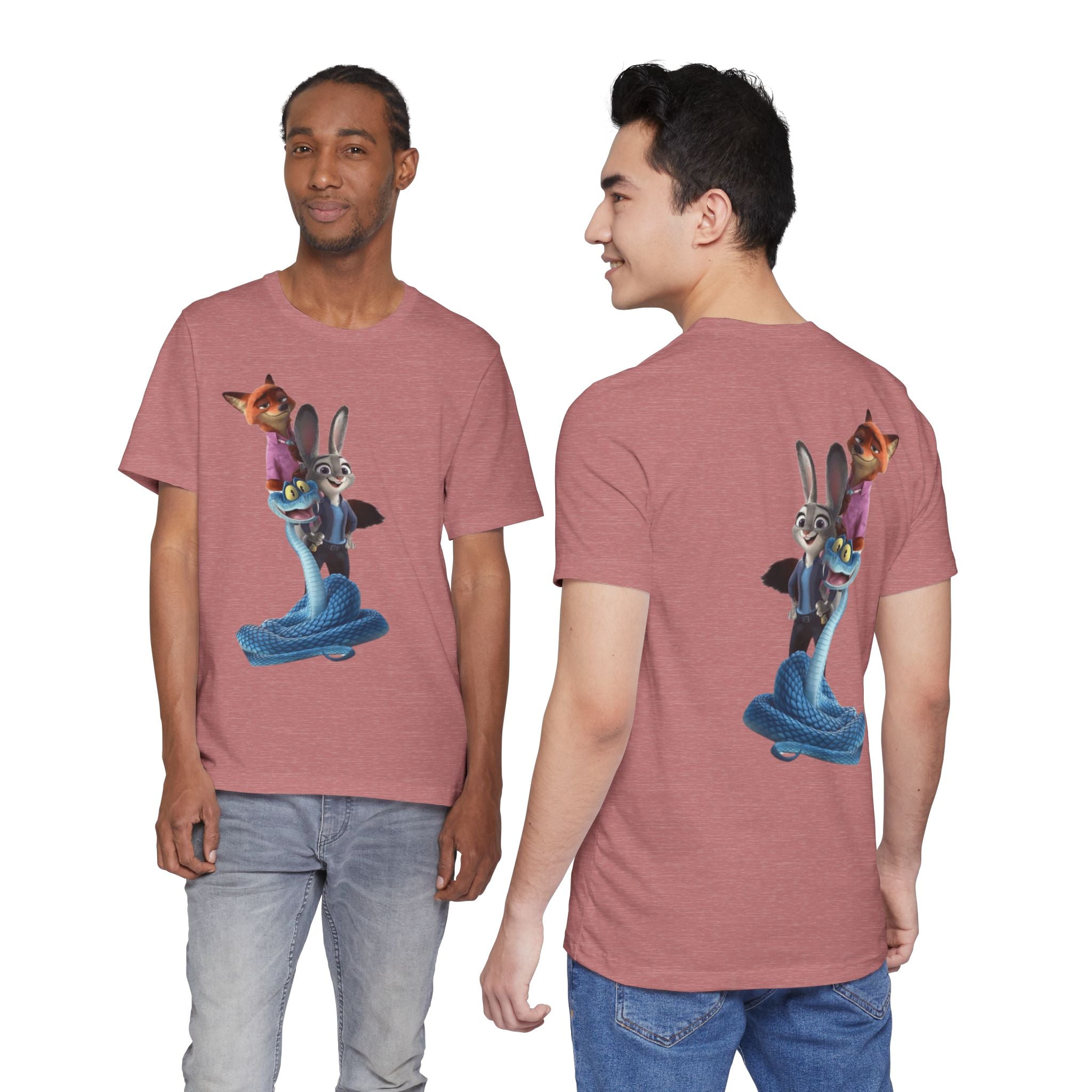 Animated Character Tee — Cute Fox & Bunny Stack Graphic T-Shirt  cartoon-style Christmas artwork