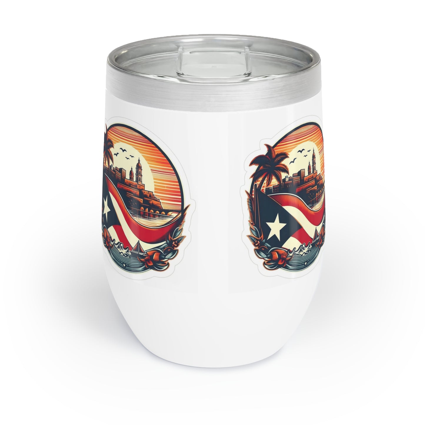 Tumbler with Puerto Rican Design, Chill Wine Tumbler for Beach Days, Gift for Wine Lovers, Travel Mug for Celebrations, Outdoor Fun