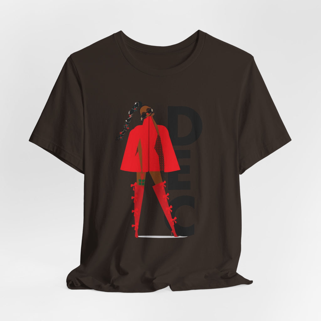 December Fashion Tee  Red Coat Model Graphic Shirt