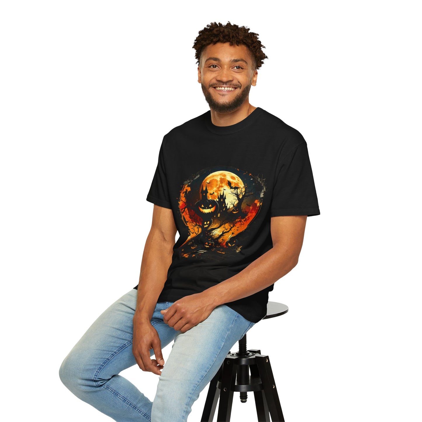 Halloween Moon Graphic T-shirt, Unisex Spooky Shirt, Fall Outfit, October Fest Tee, Halloween Party Wear, Trick or Treat T-shirt