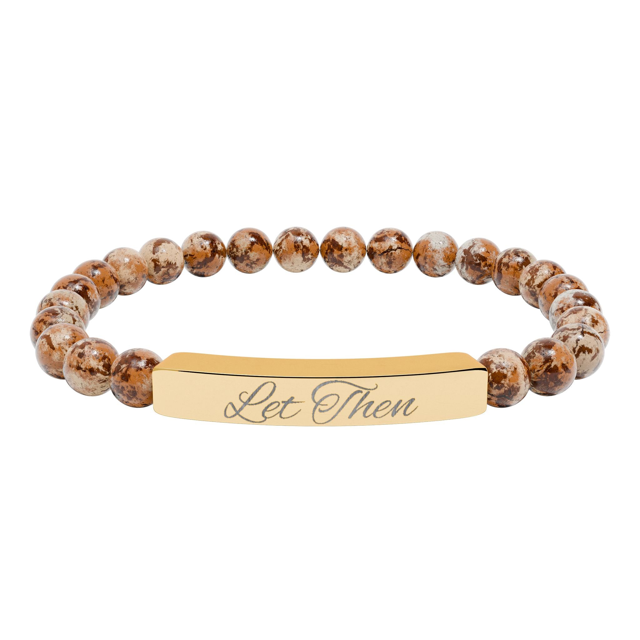 Engravable Natural Stone Bar Bracelet — Stretch Beaded Personalized Jewelry