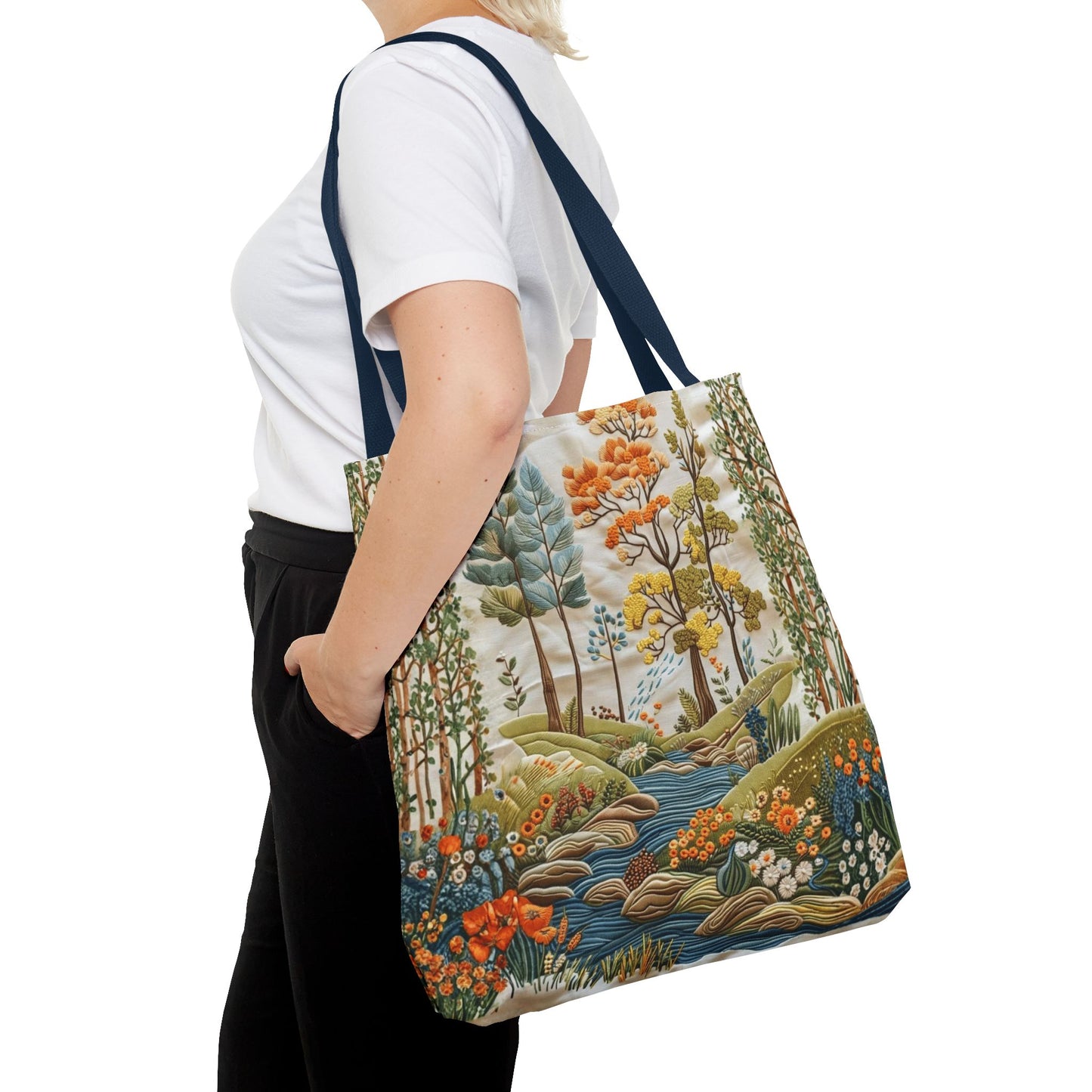 Scenic Meadow Tote Crochet-Decorated Tote Bags