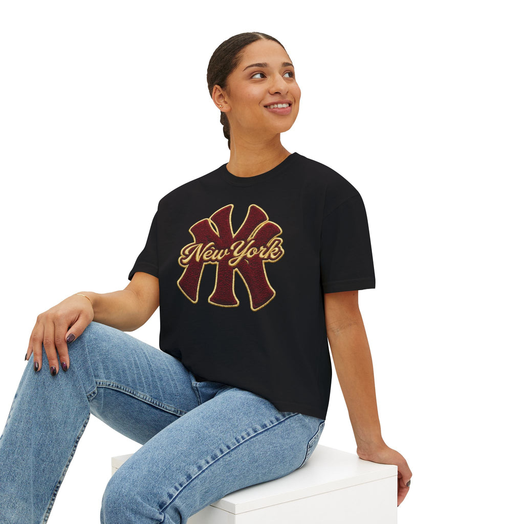 New York Script Logo Women's Boxy Tee – Vintage City Graphic T-Shirt