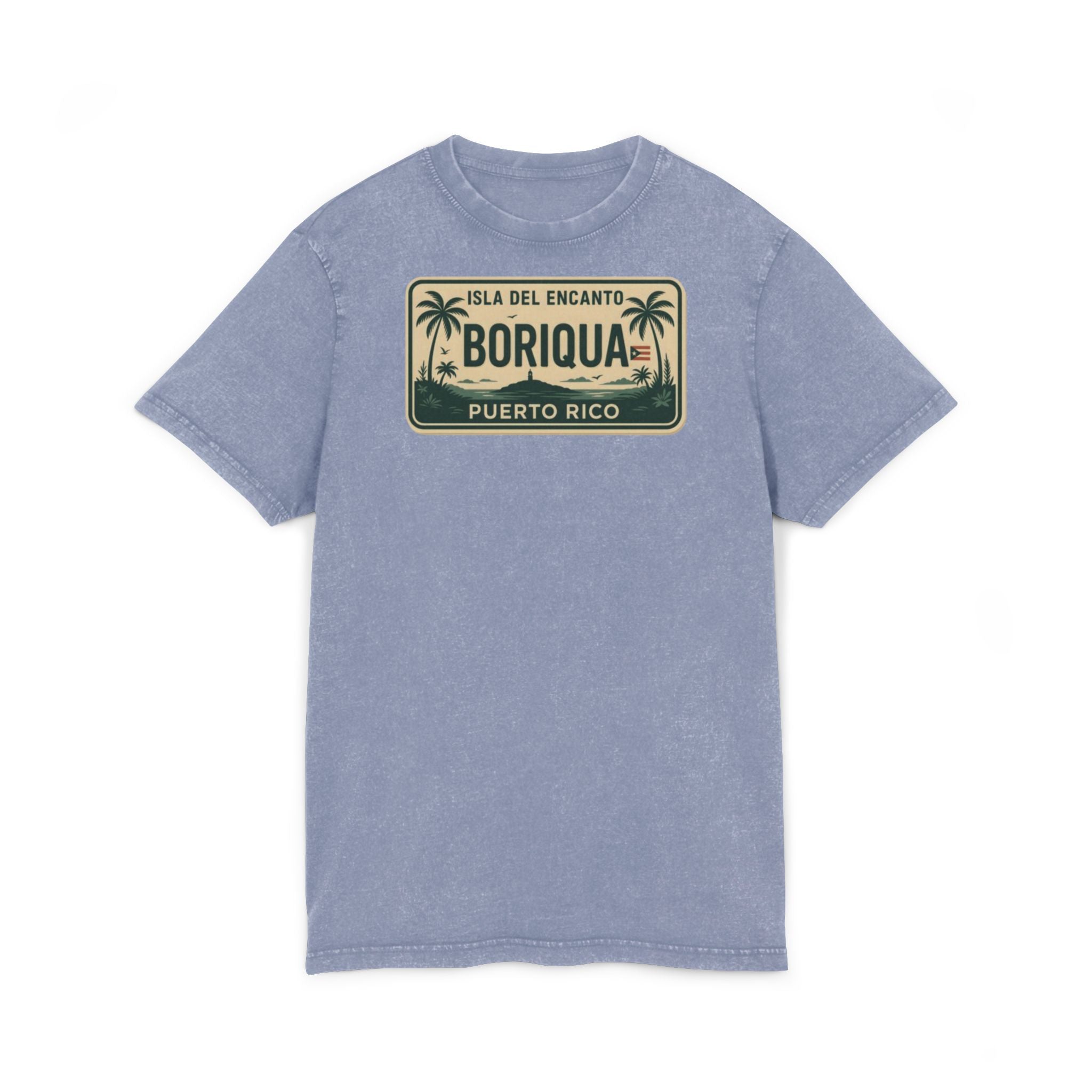 Boriqua Puerto Rico Vintage Acid-Wash Tee  Isla del Encanto License Plate Design