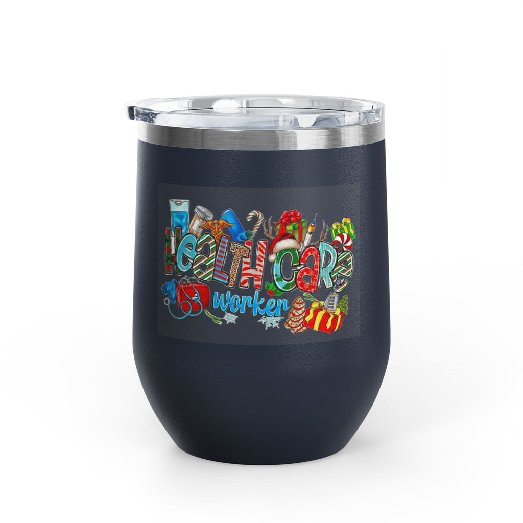 Healthcare Worker 12oz Wine Tumbler — Colorful Holiday Medical Staff Gift Medical Christmas Mug