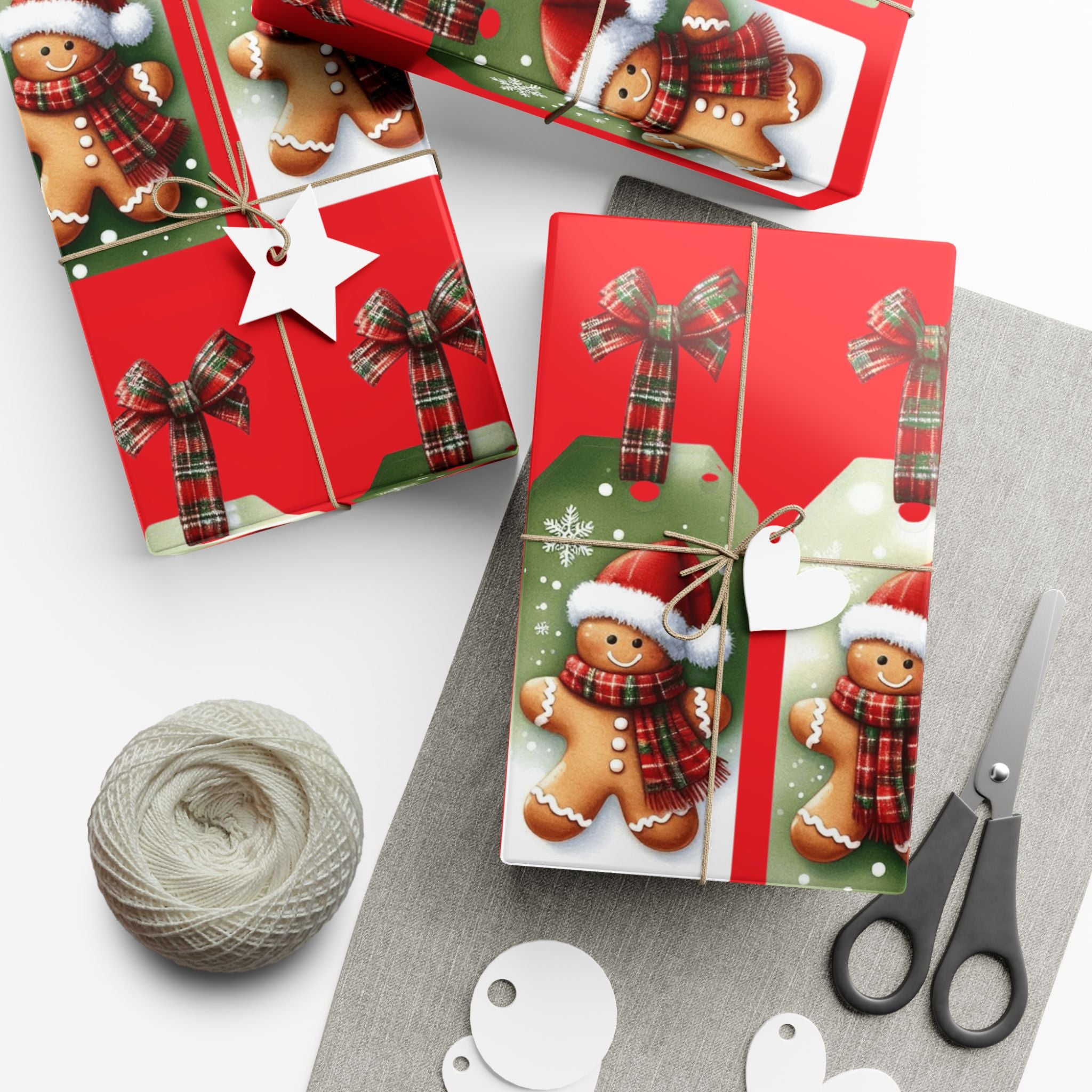 Christmas Gingerbread & Plaid Gift Wrap Paper – Holiday Present Wrapping Sheets