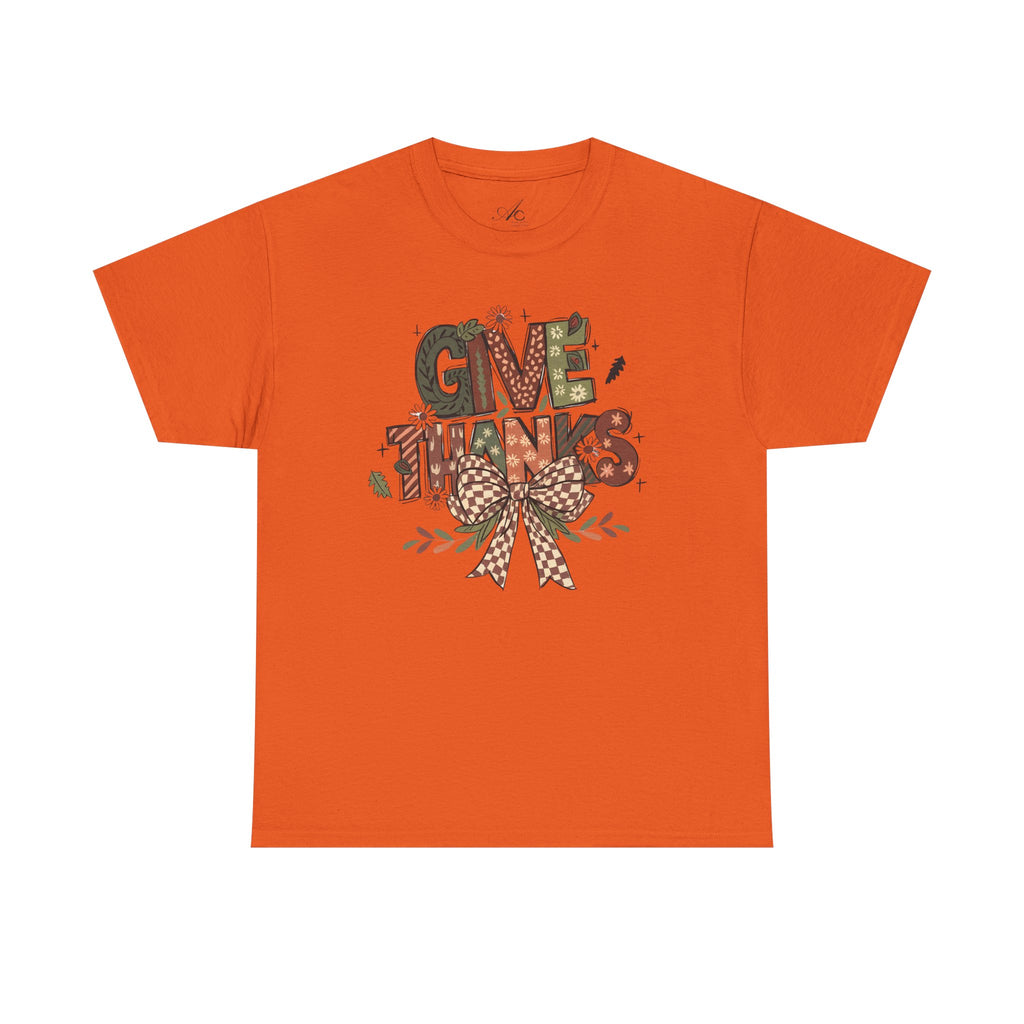 Give Thanks Tee Thanksgiving Graphic T-Shirt with Rustic Bow Design