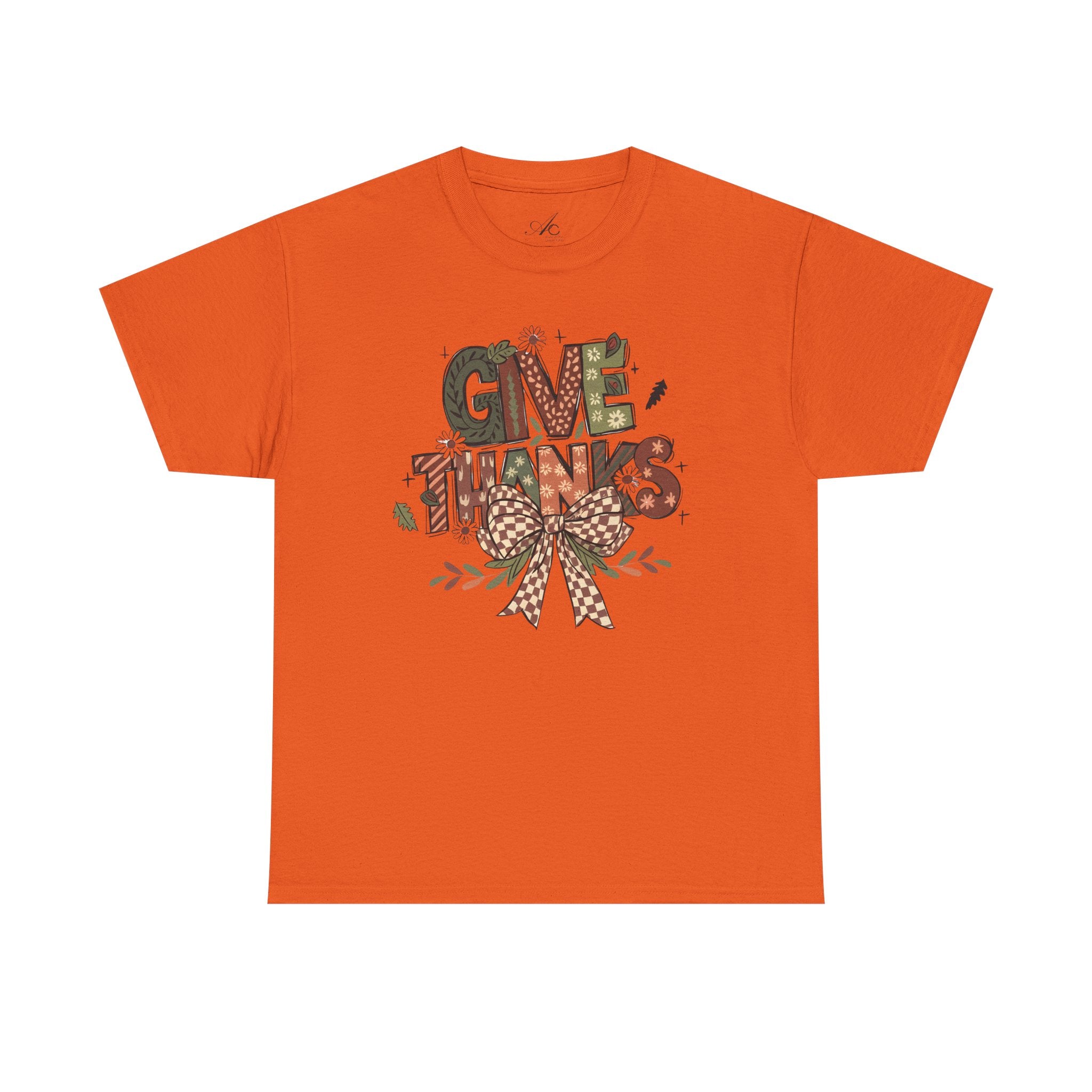 Give Thanks Tee Thanksgiving Graphic T-Shirt with Rustic Bow Design