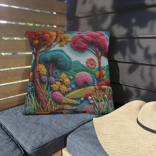 Outdoor Pillow — Colorful Whimsical Garden Landscape Throw Pillow