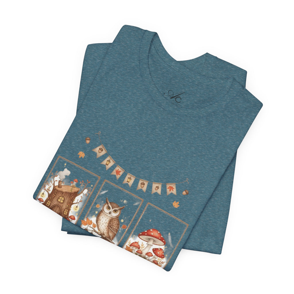 Enchanted Forest Fall Tee, Cute Owl Shirt, Autumn Graphic Tee, Nature Lover Gift, Cozy Fall Apparel, Wildlife T-Shirt, Unisex Fall Top