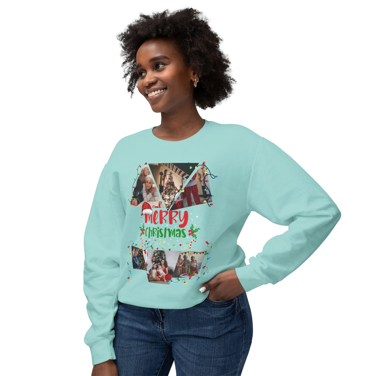 Christmas Photo Collage Sweatshirt — "Merry Christmas" Holiday Crewneck