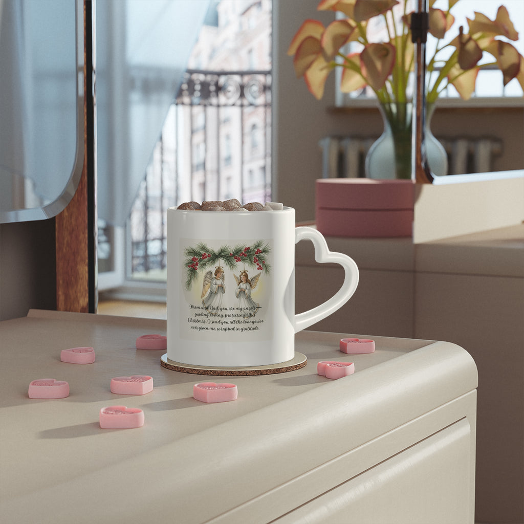 Heart-Shaped Christmas Mug with Angel Design Christmas Mugs | Holiday Coffee Cups with Festive Quotes & Designs