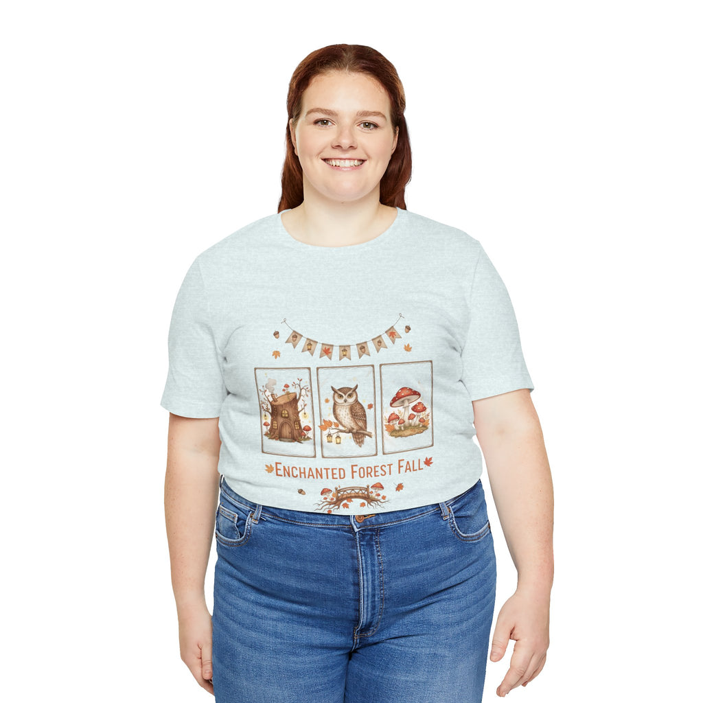 Enchanted Forest Fall Tee, Cute Owl Shirt, Autumn Graphic Tee, Nature Lover Gift, Cozy Fall Apparel, Wildlife T-Shirt, Unisex Fall Top