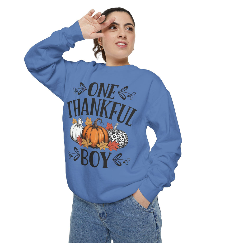 Thankful Boy Sweatshirt  Fall Pumpkin Thanksgiving Crewneck Fall T-Shirts and Sweatshirts Collection