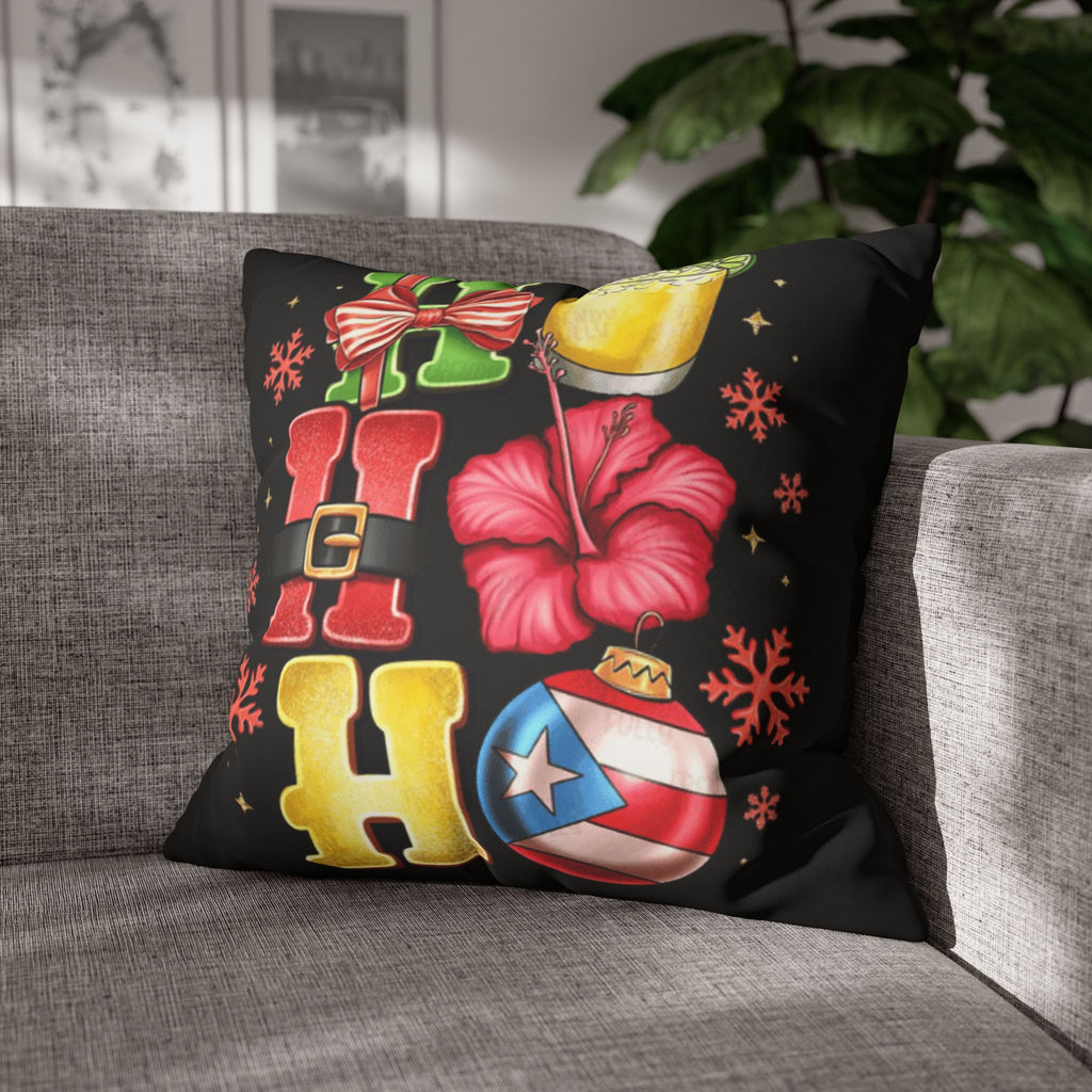 Holiday HOHO Pillow Cover  Puerto Rico Ornament, Hibiscus & Coquito Christmas Throw Pillowcase