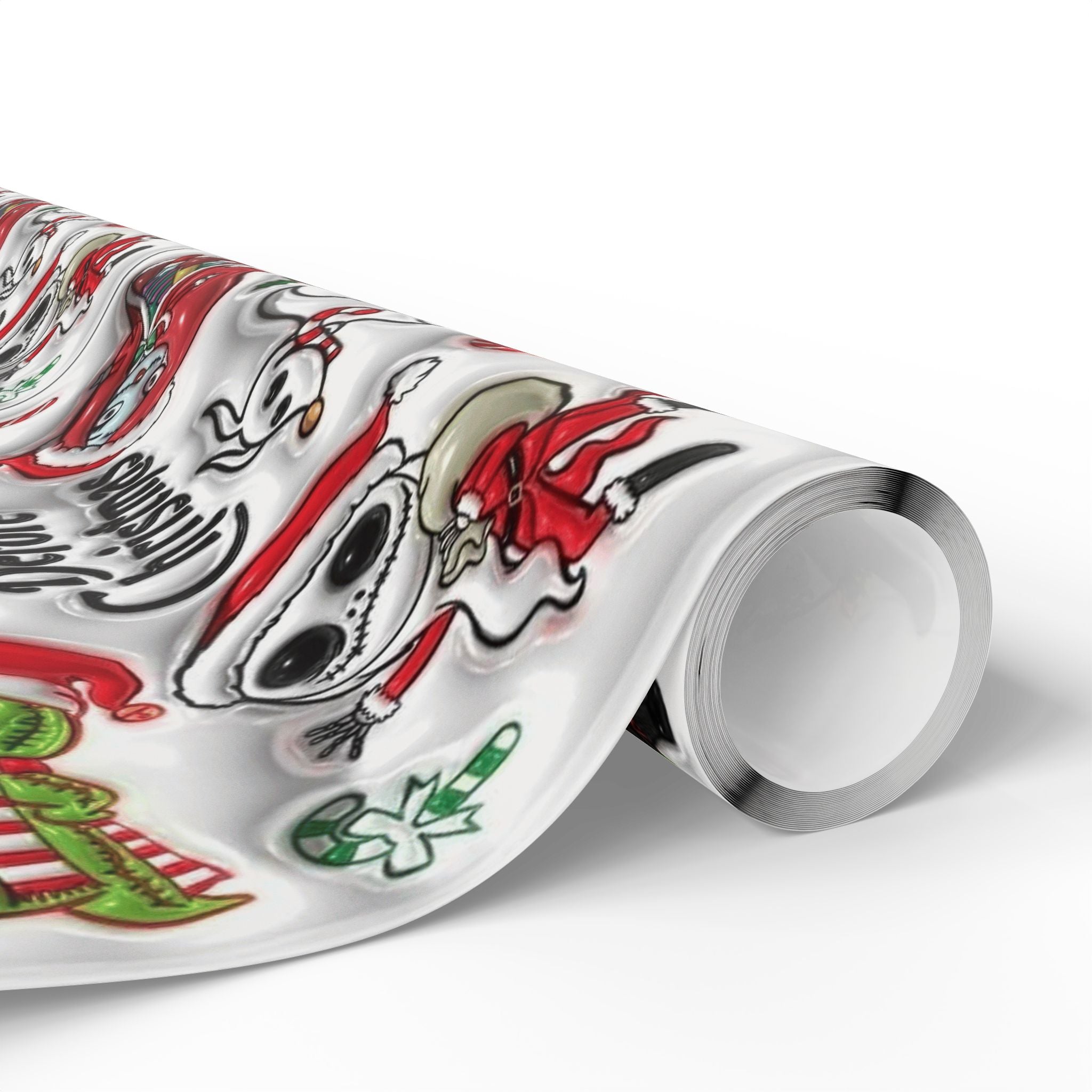 Christmas Character Wrapping Paper Roll — Cute Festive Santa & Skeleton Gift Wrap Whimsical Holiday Gift Wrap