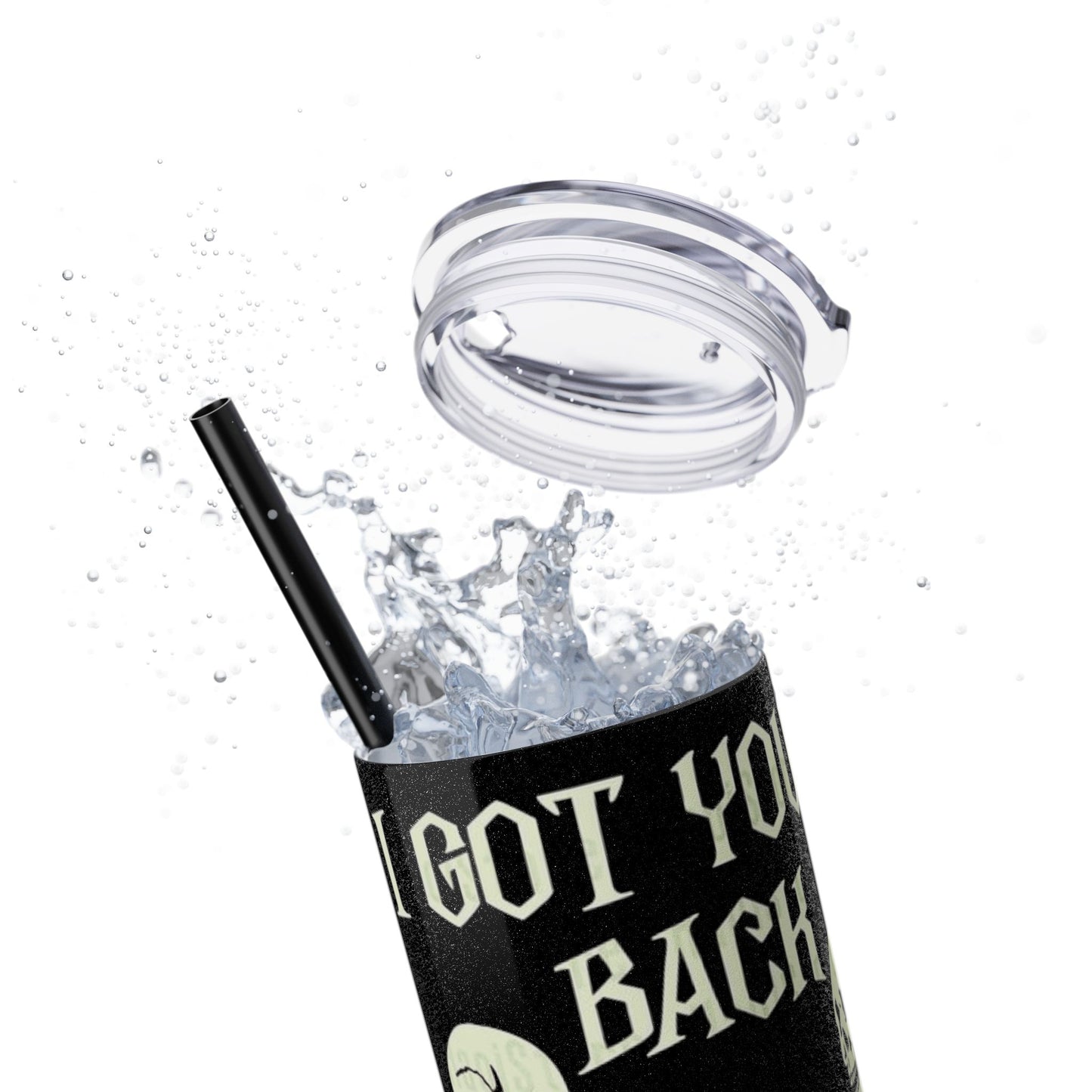 Halloween Skeleton-Themed Tumbler, Got Your Back Drinkware, I Got Your Back Skinny Tumbler, Cute Gifts for Halloween, Fun Vibes for Parties