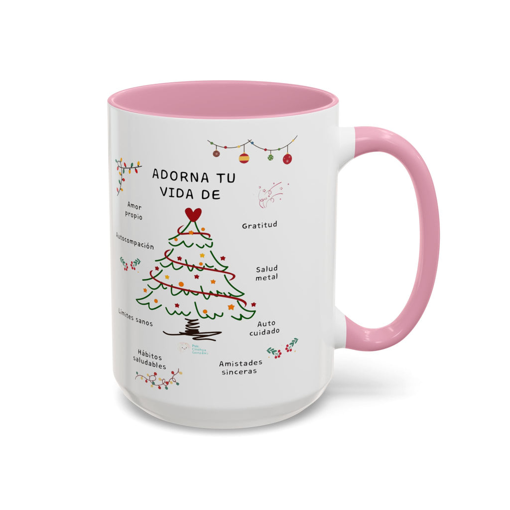 Mug — 'Adorna Tu Vida' Christmas Tree Spanish Holiday Coffee Mug (11oz/15oz)